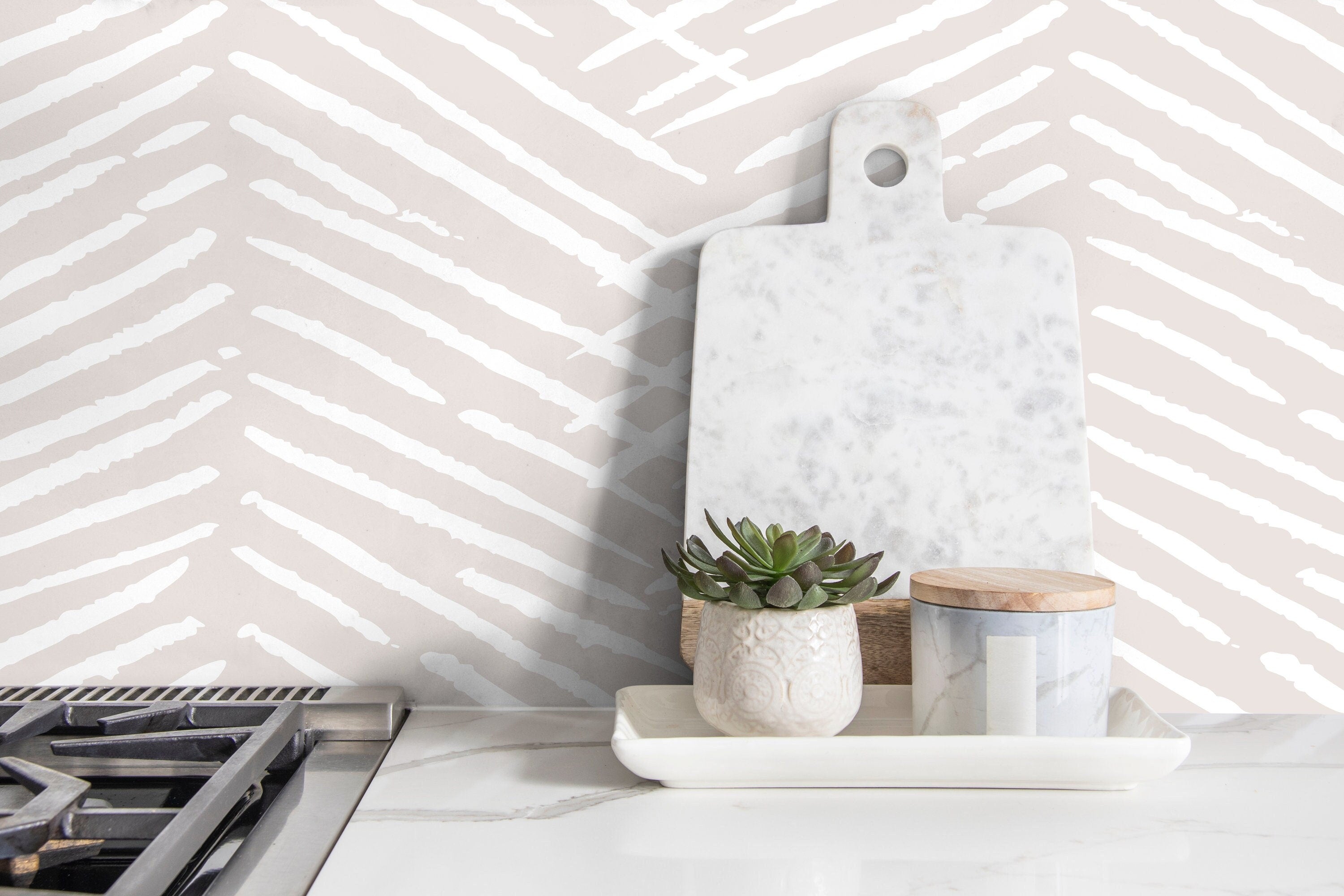 Abstract Wallpaper With A Textured Herringbone Motif In Nude Beige And White - C519