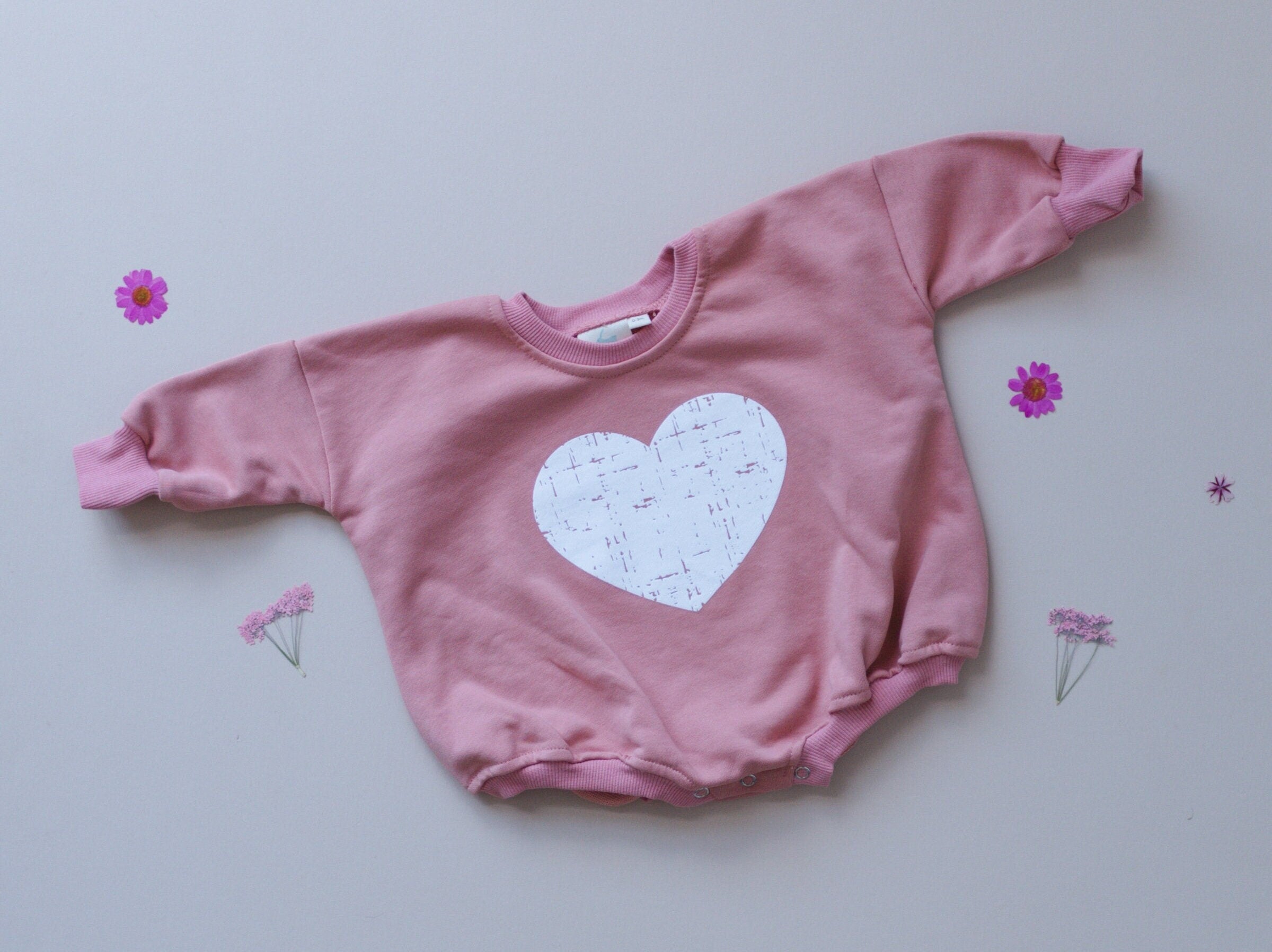 Distressed Heart Sweatshirt Romper - More Colors