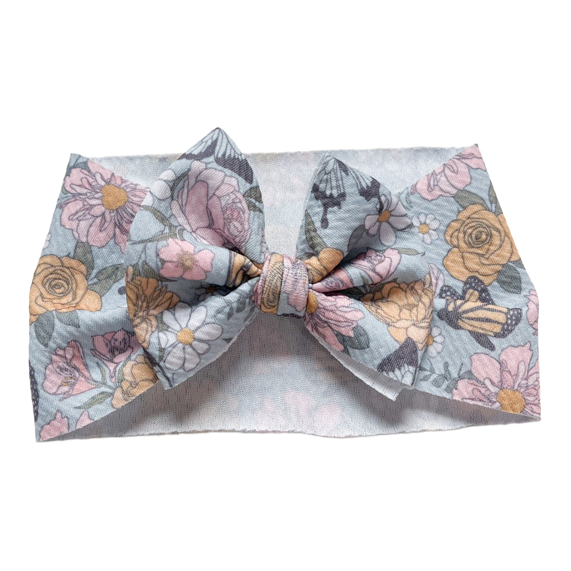 Pastel Butterfly With Roses Headwrap Bow