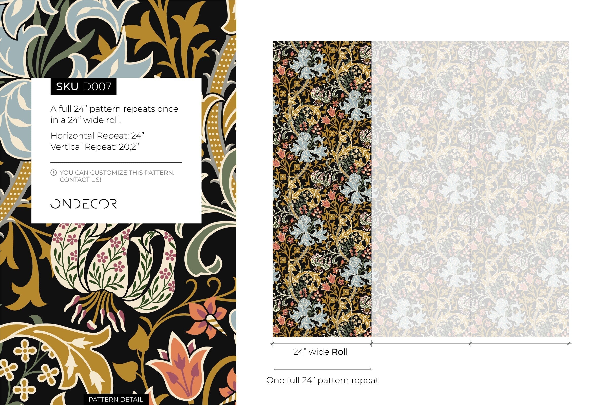Art Nouveau Wallpaper With A Floral Motif In Black, Blue, And Gold - D007