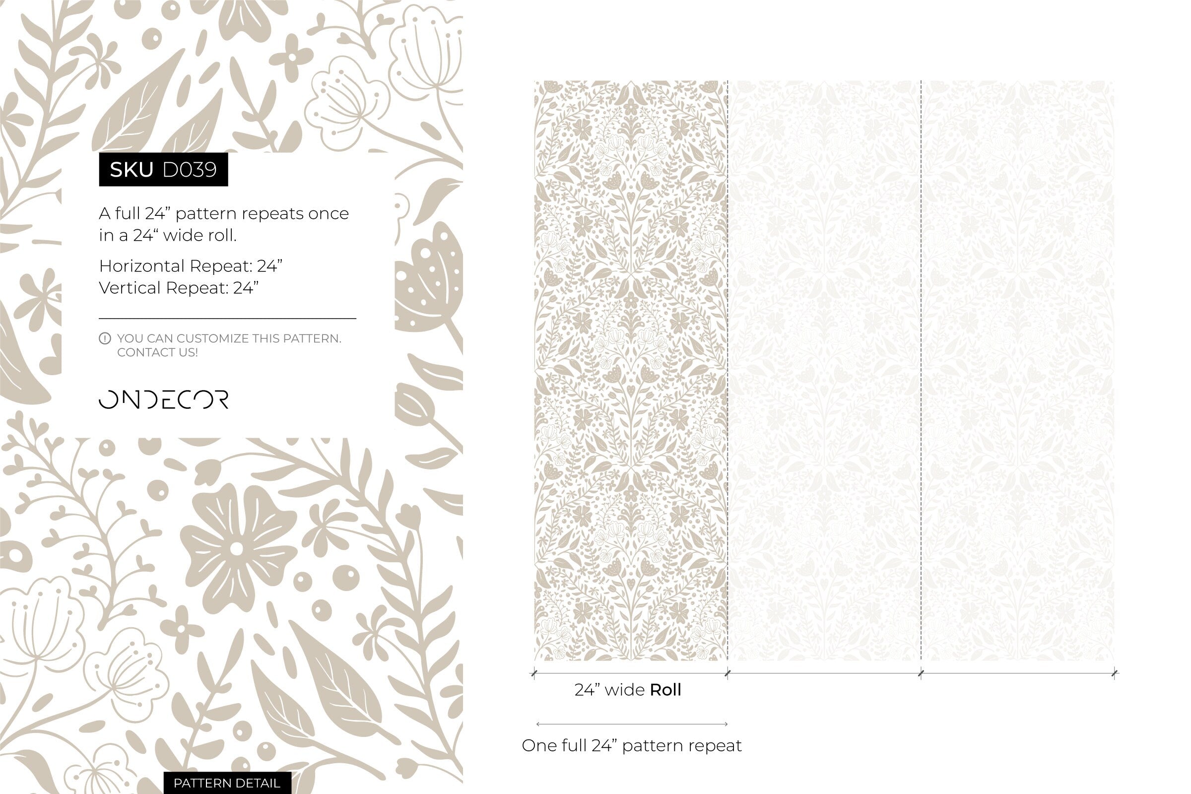 Floral Wallpaper With A Symmetrical Folk Art Motif In Neutral Beige - D039