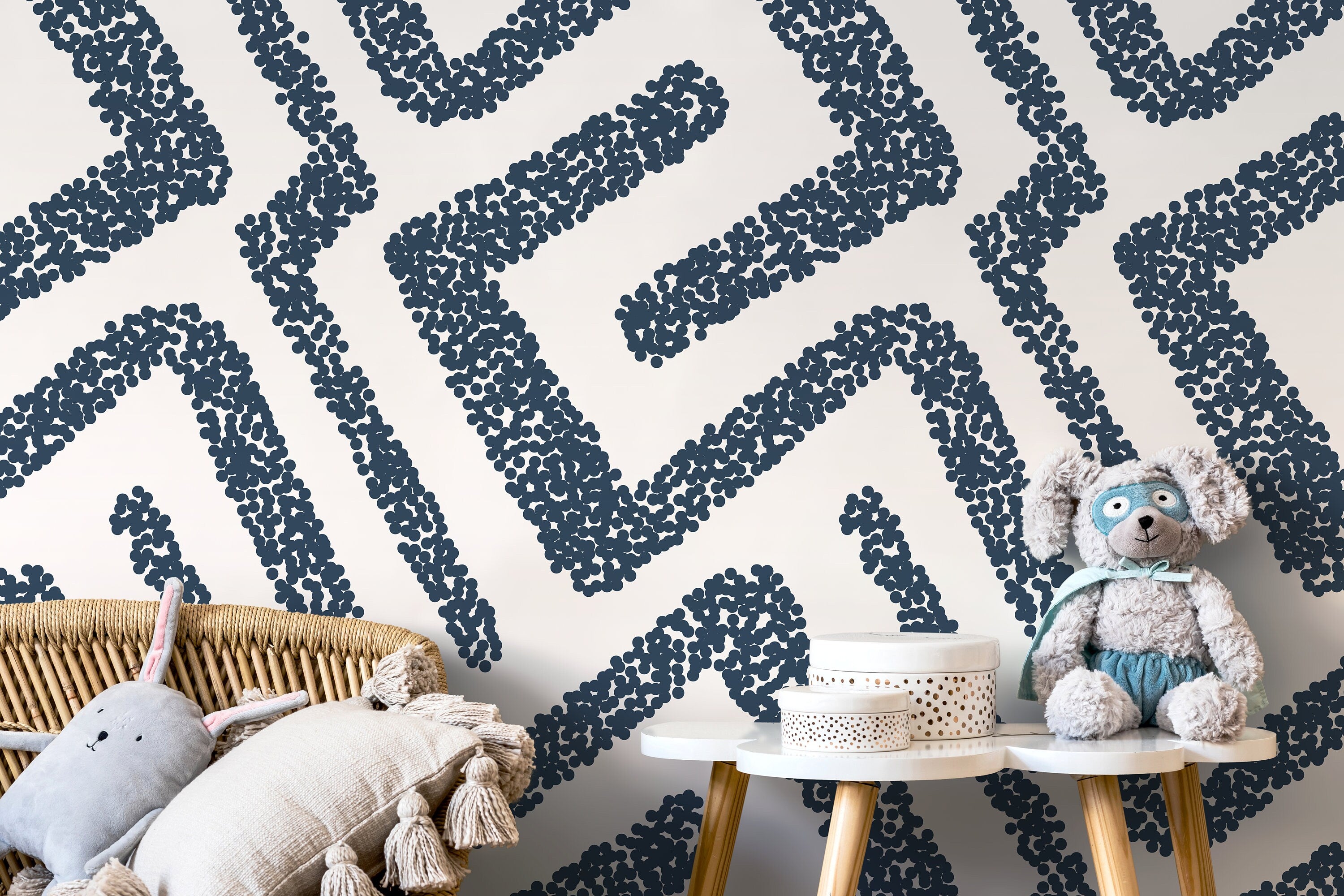 Abstract Wallpaper With A Dotted Maze Motif In Dark Blue - D046