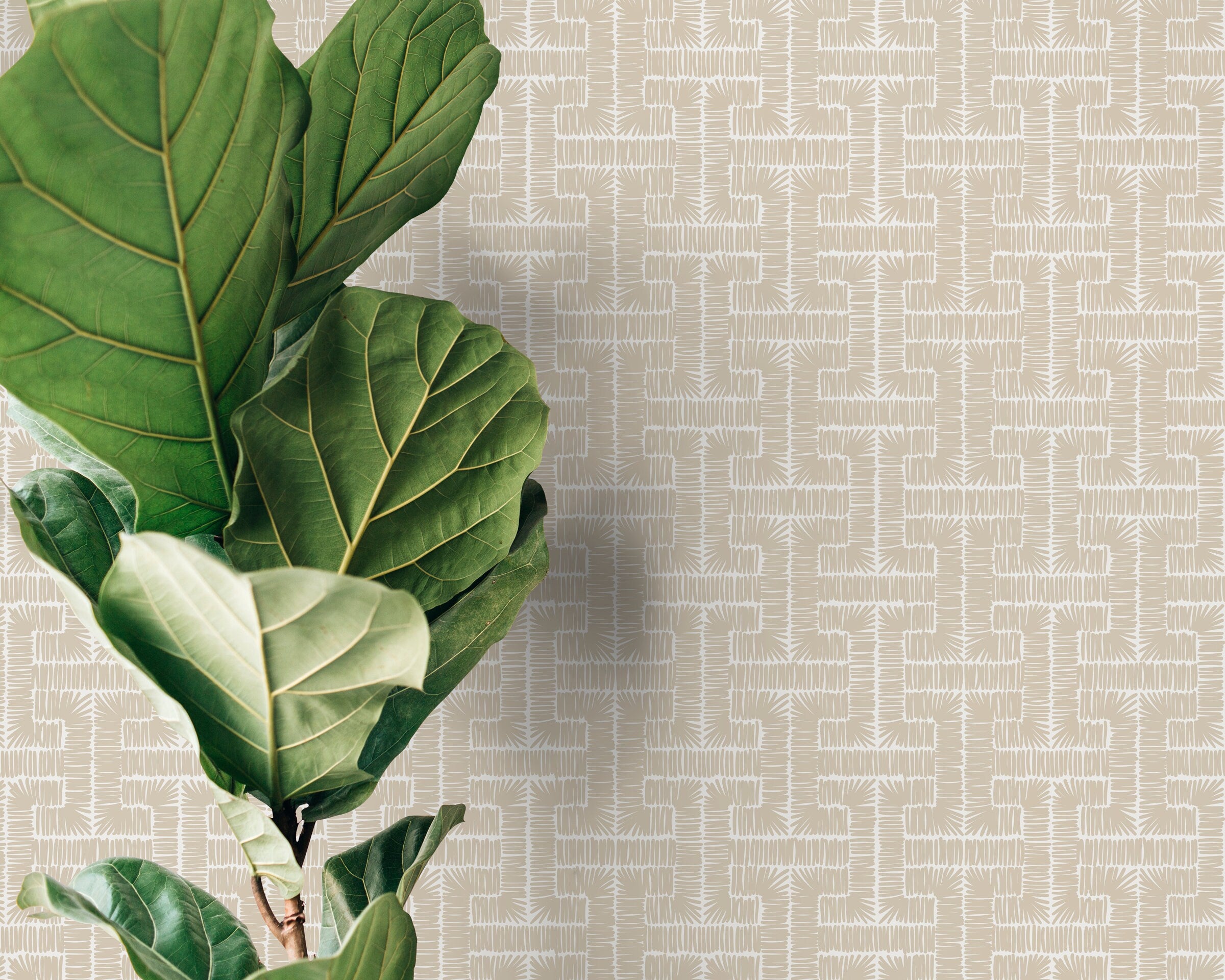 Geometric Wallpaper With A Hand-drawn Hatched Motif In Beige - D049