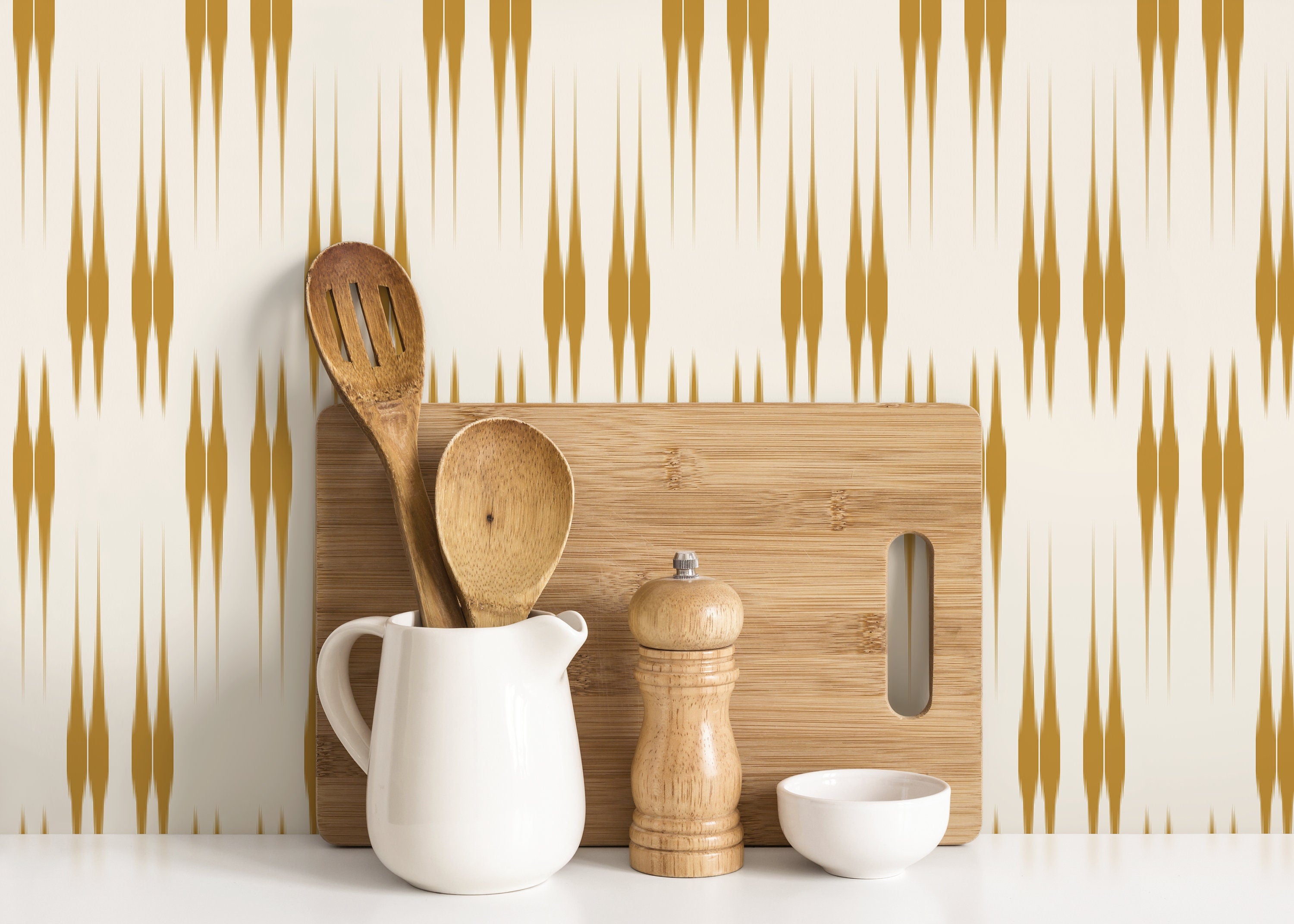 Geometric Wallpaper With An Ikat Style Motif In Yellow - D018