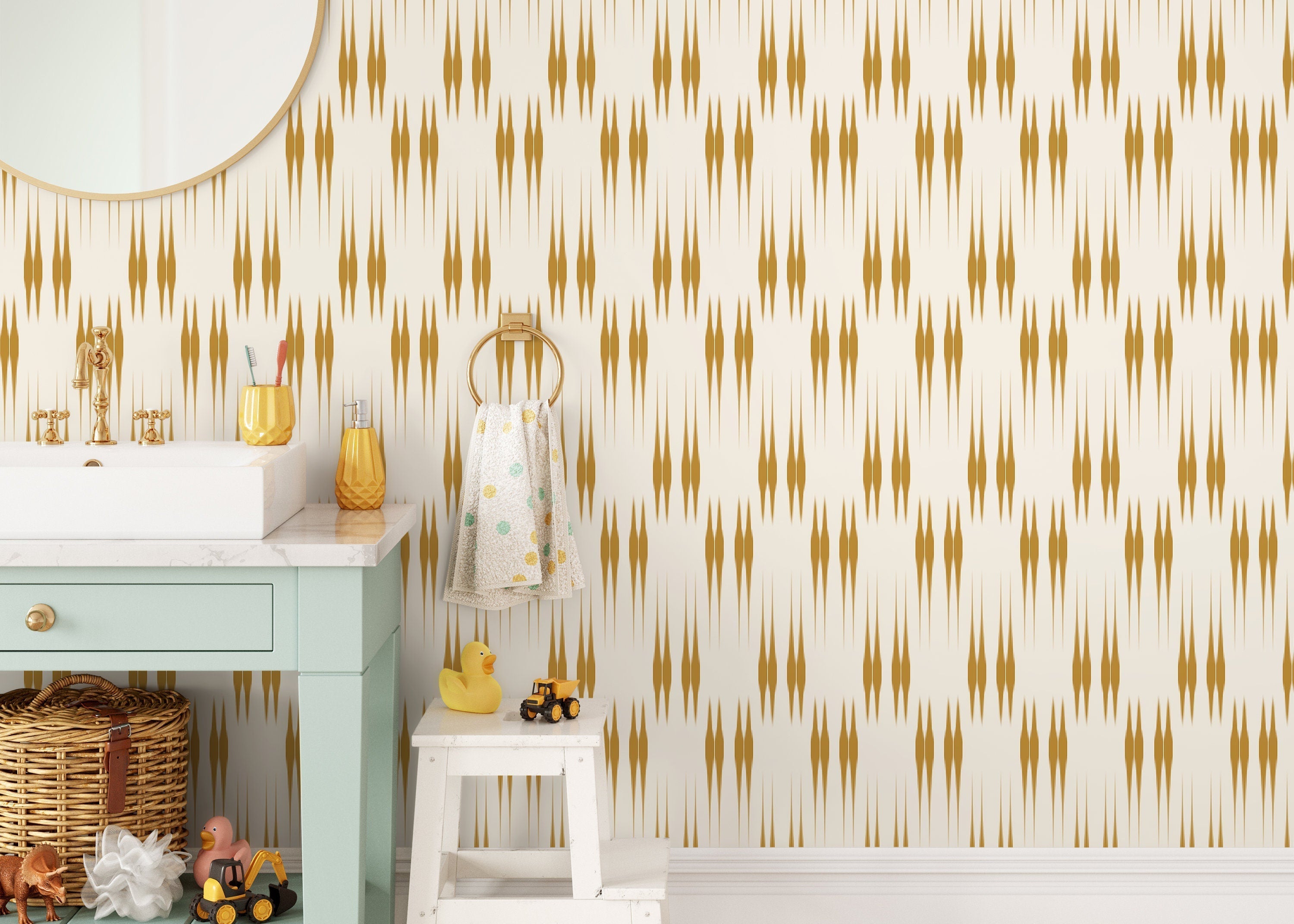 Geometric Wallpaper With An Ikat Style Motif In Yellow - D018