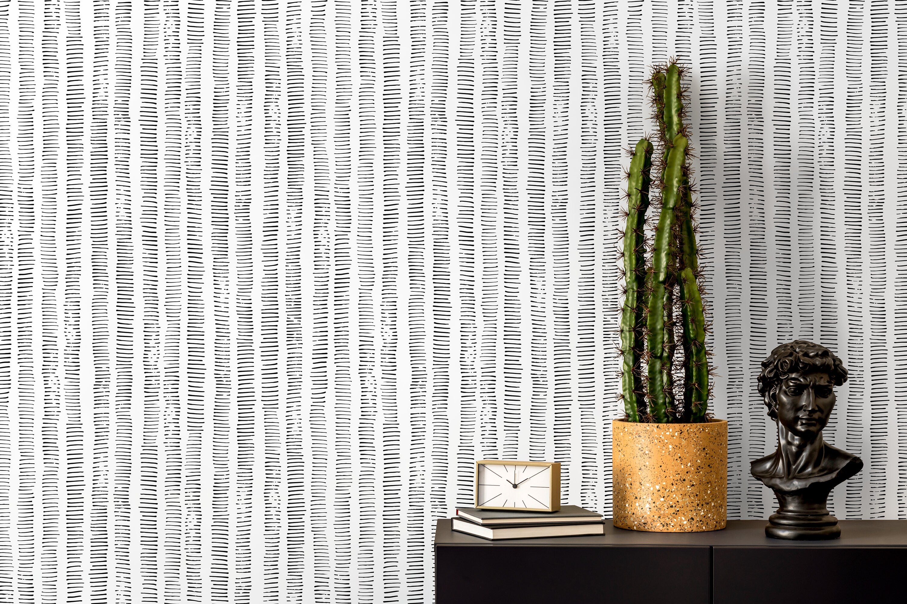 Striped Wallpaper With Hand-drawn Vertical Lines In Black And White - D010
