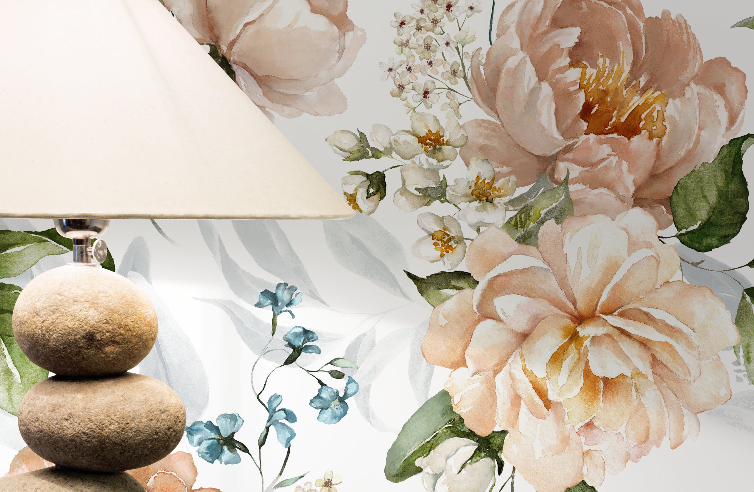 Floral Wallpaper With Vintage Watercolor Peonies In Pink, Blue, And Green - D020