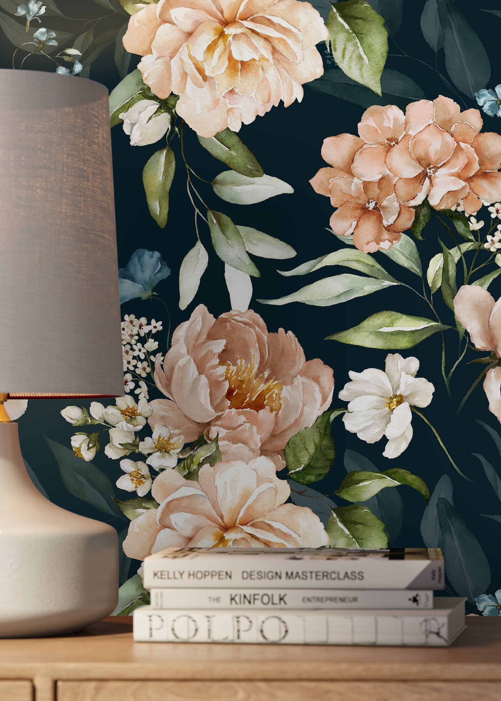 Floral Wallpaper With Vintage Peonies In Peach, Blue, And Green - D021