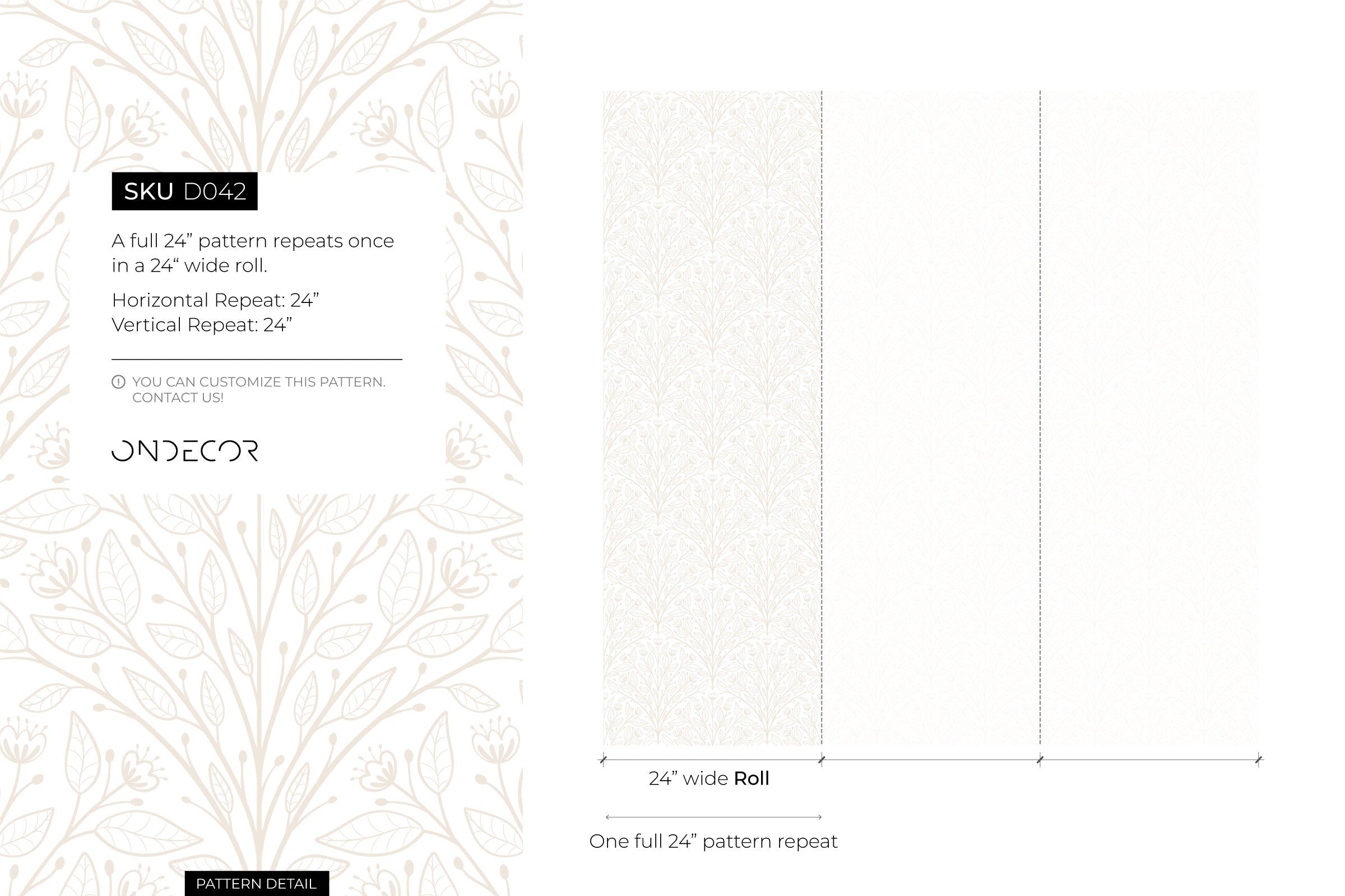 Botanical Wallpaper With A Symmetrical Vine Pattern In Beige - D042