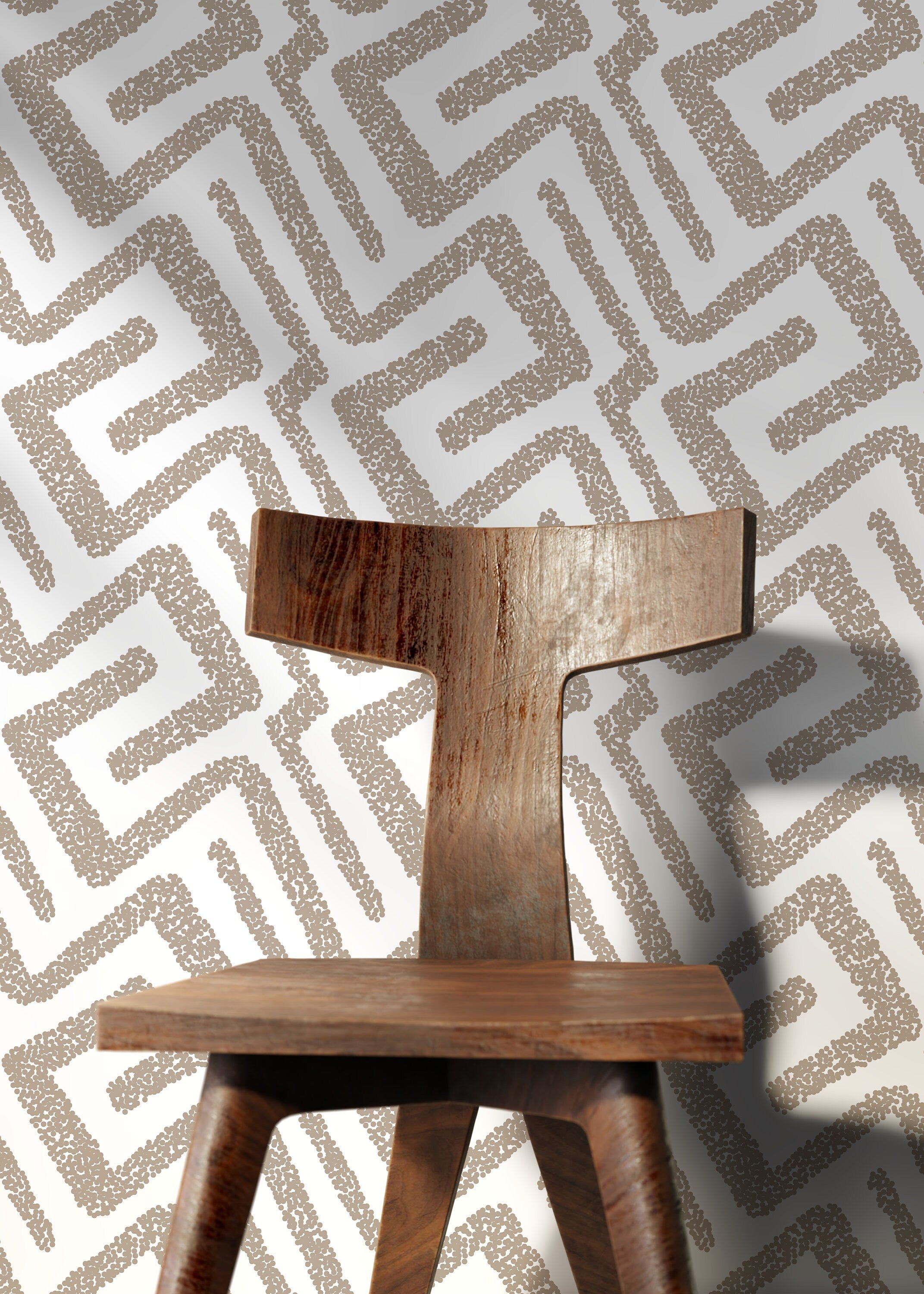 Abstract Wallpaper With A Dotted Labyrinth Motif In Beige - D045
