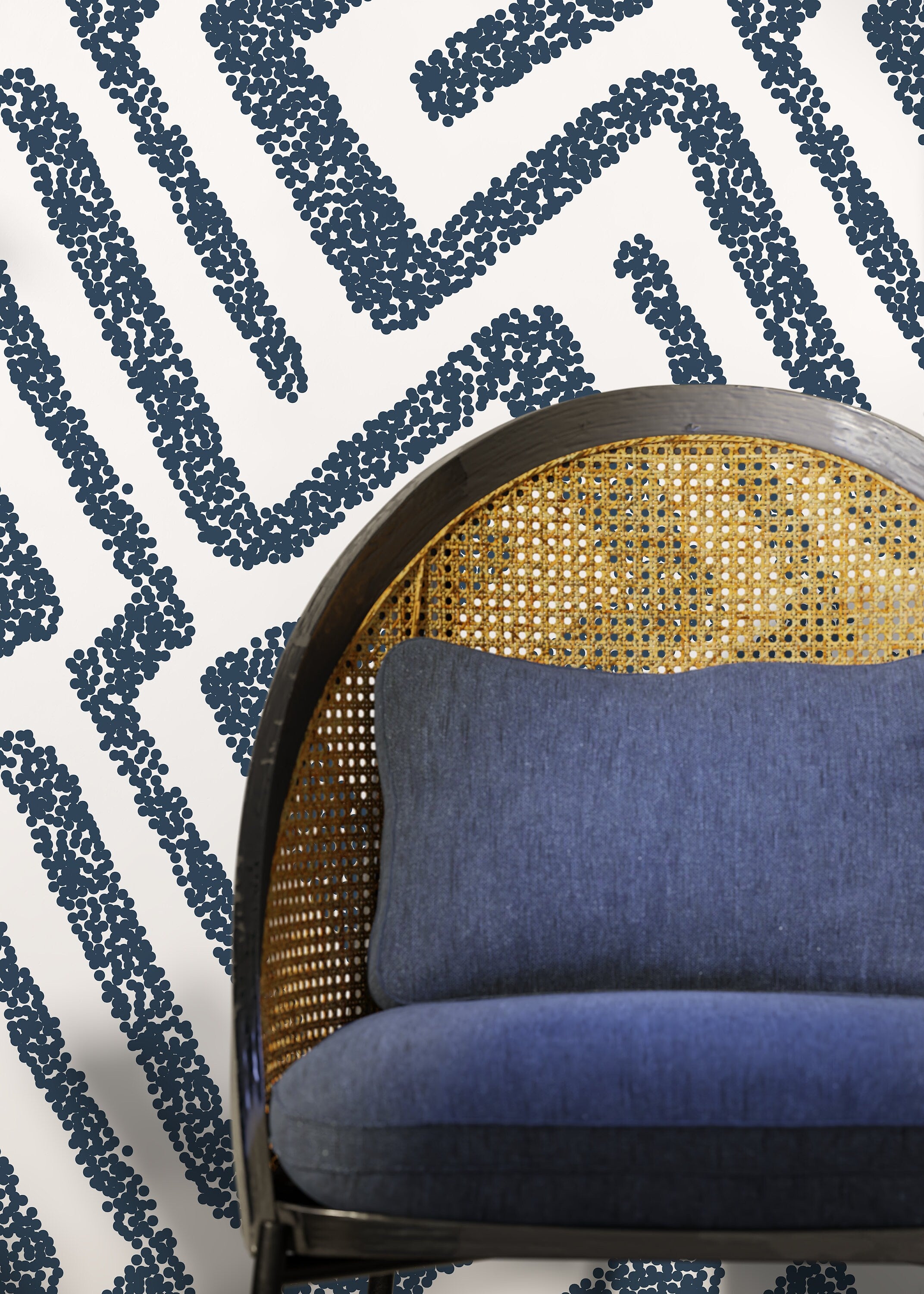 Abstract Wallpaper With A Dotted Maze Motif In Dark Blue - D046