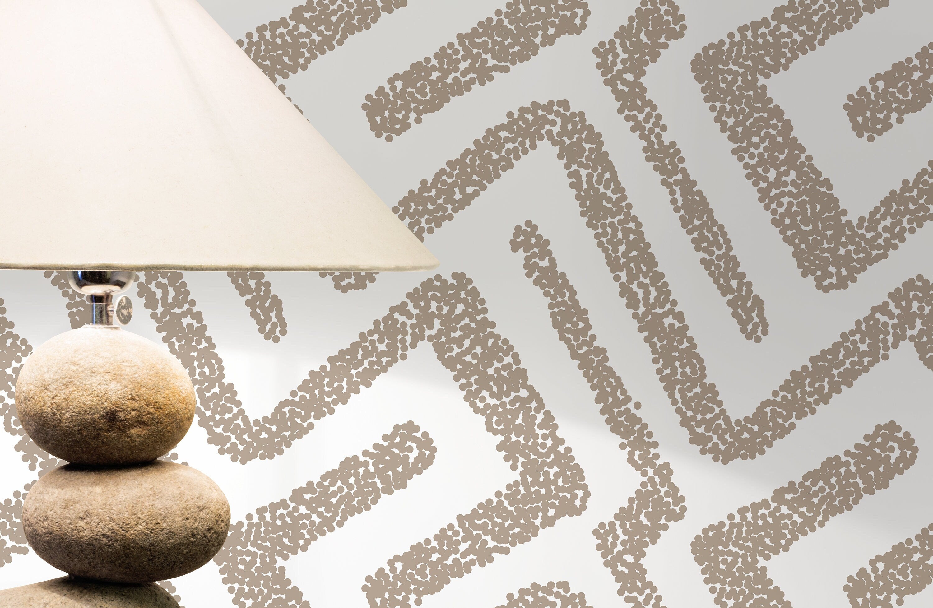 Abstract Wallpaper With A Dotted Labyrinth Motif In Beige - D045