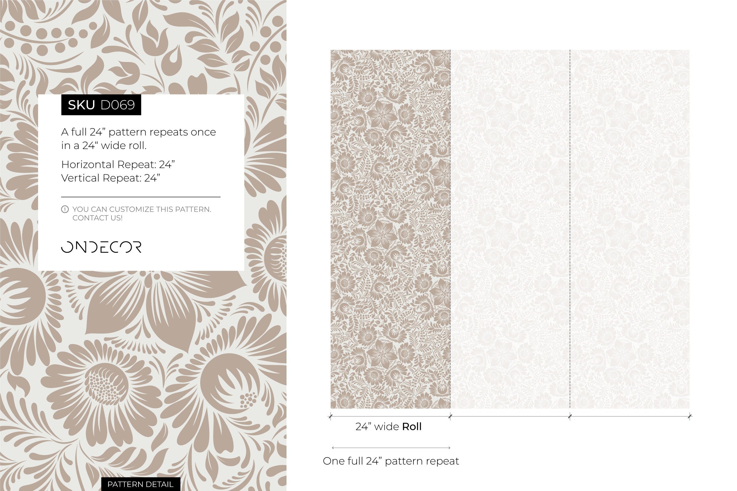 Floral Wallpaper With An Intricate Folk Art Motif In Taupe - D069