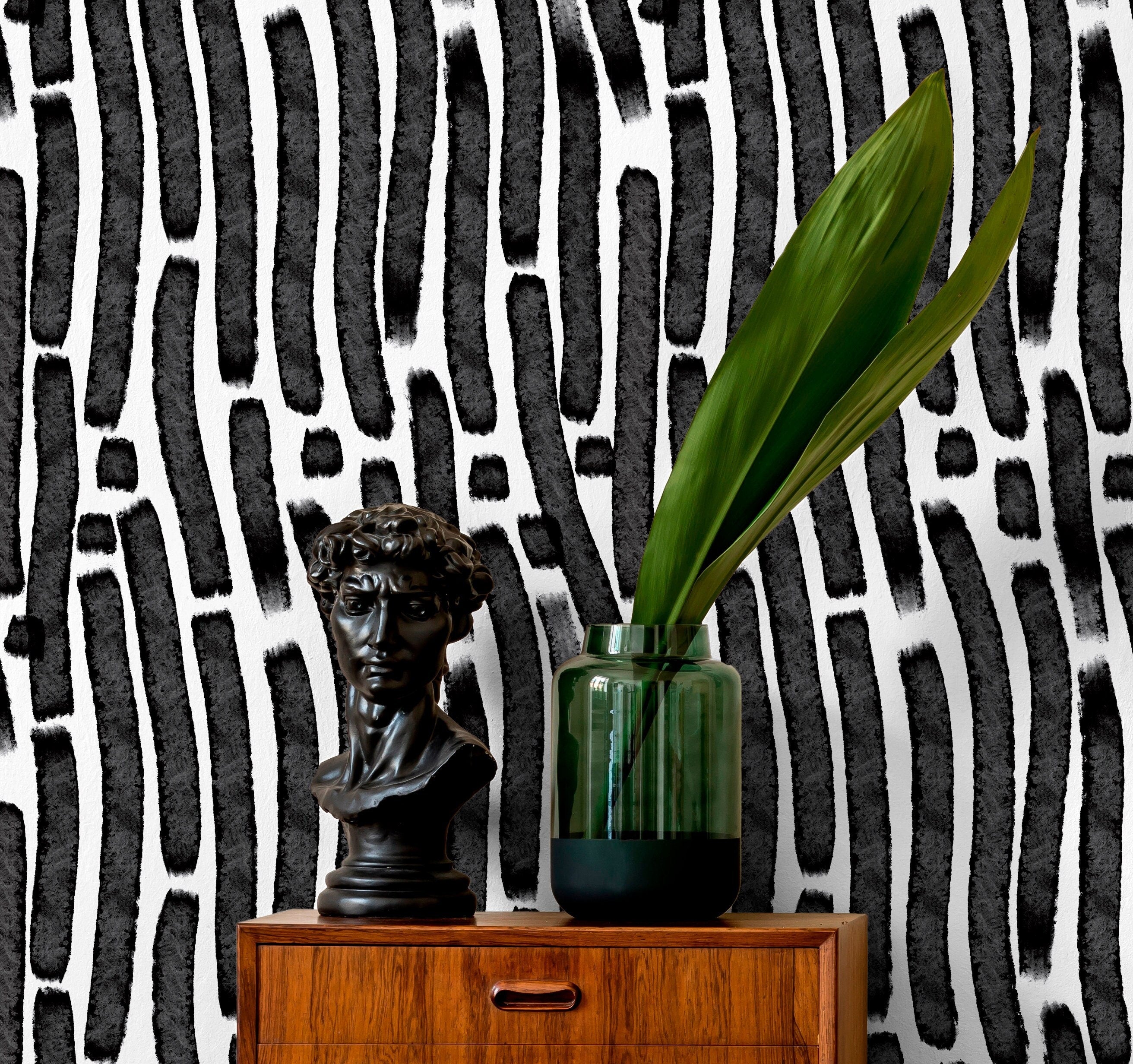 Abstract Wallpaper With Vertical Brushstrokes In Black And White - X102