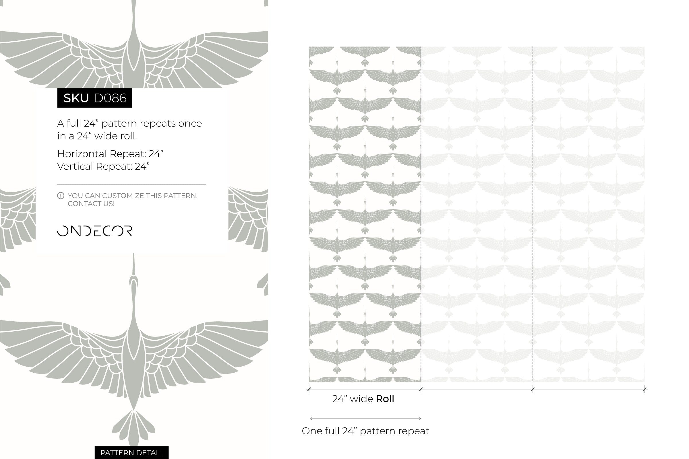 Art Deco Wallpaper With A Stylized Crane Pattern In Gray - Cc-d086