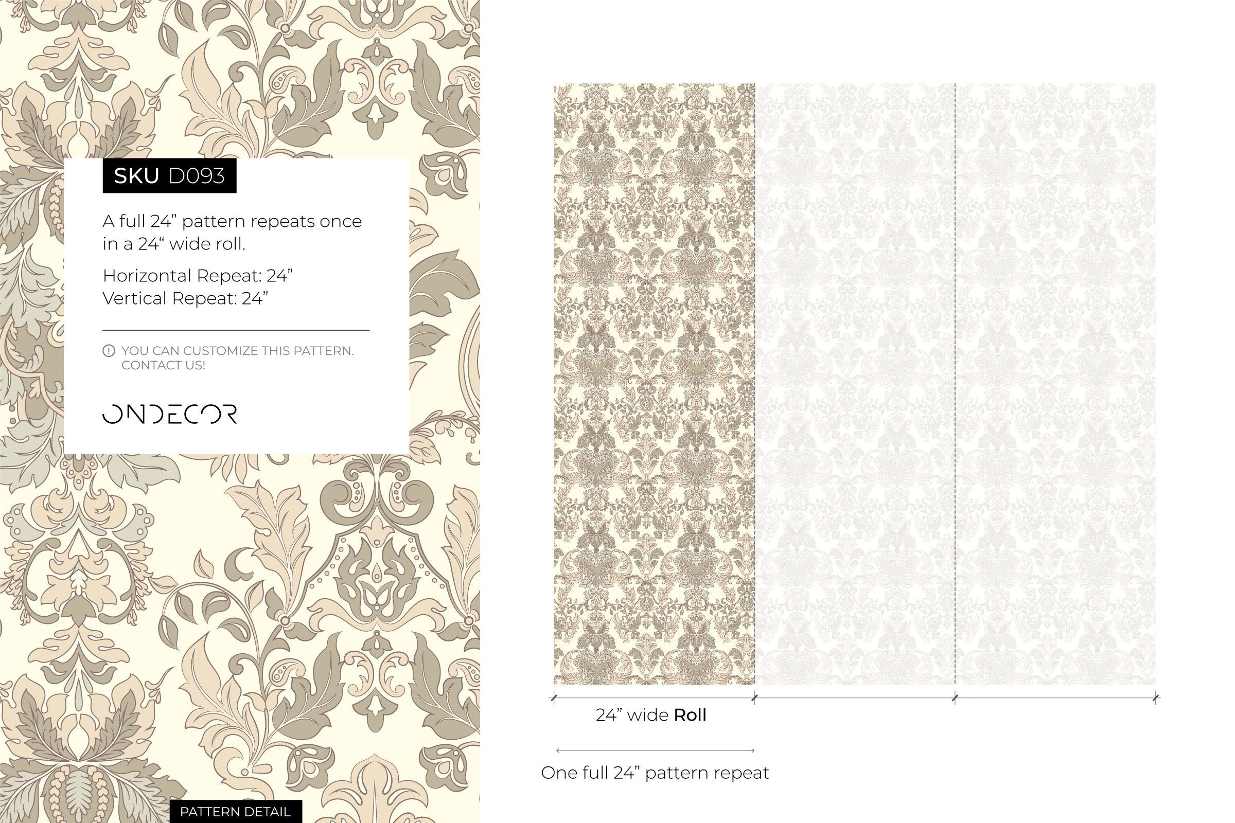 Damask Wallpaper With An Intricate Victorian Motif In Cream, Beige, And Taupe - D093