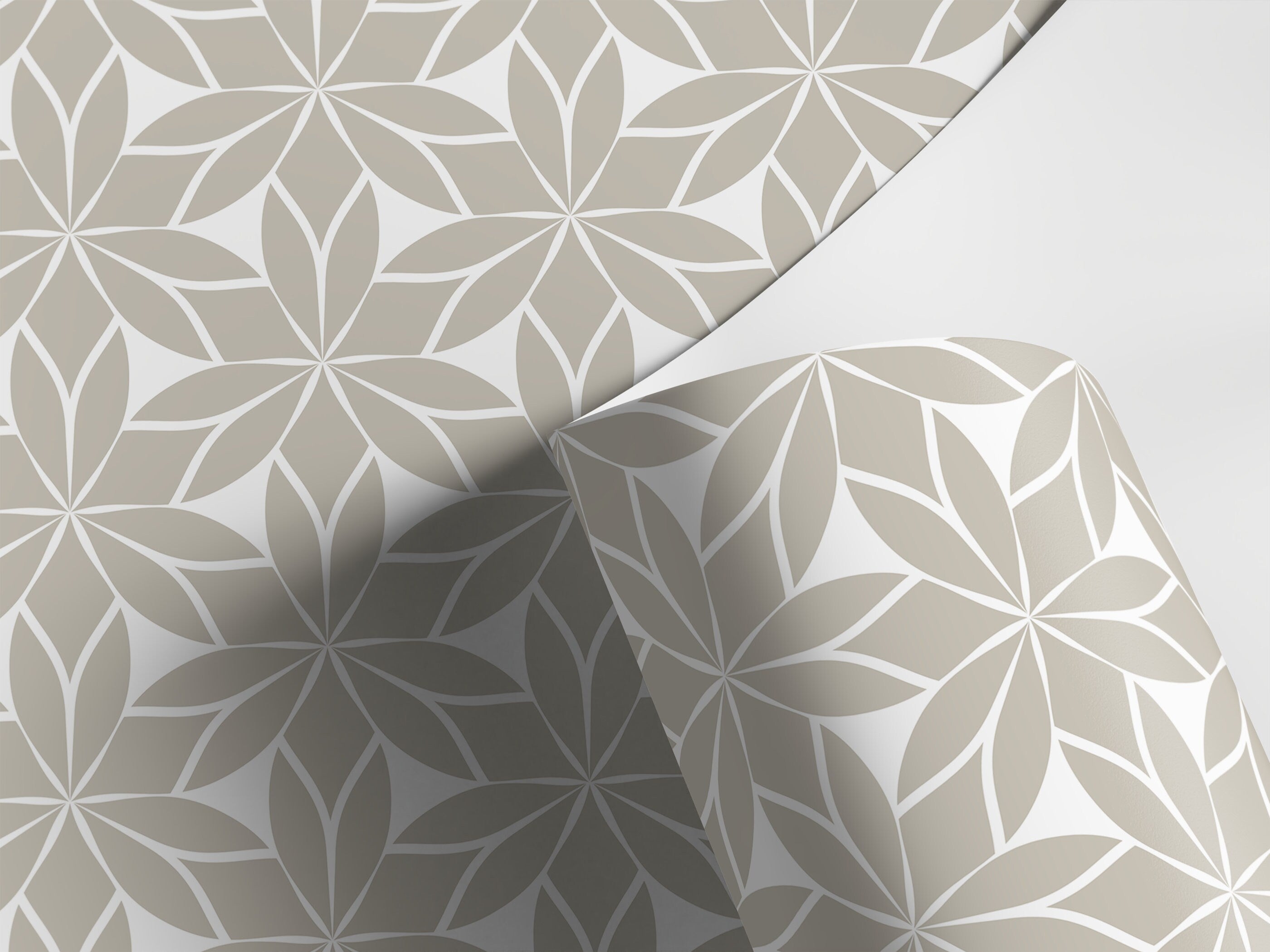 Geometric Wallpaper With A Stylized Floral Motif In Taupe - D174