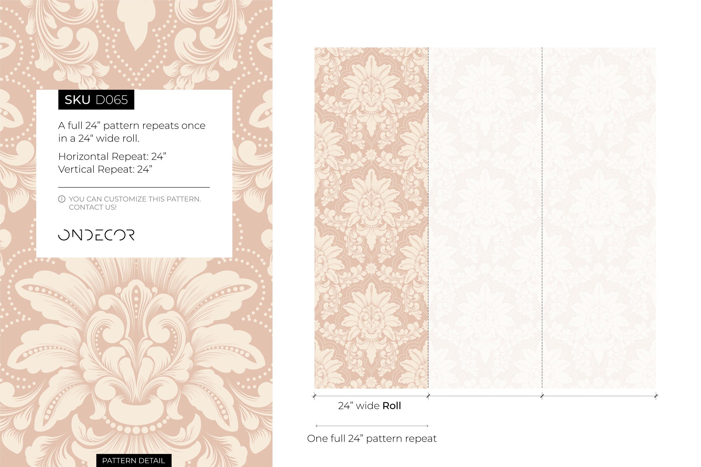 Damask Wallpaper Featuring Elegant Acanthus Leaves In Pink And Cream - D065