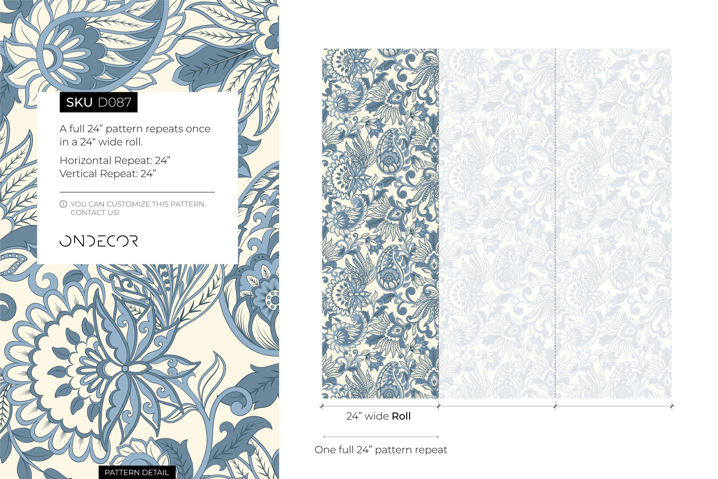 Victorian Wallpaper With An Intricate Paisley Motif In Blue And Cream - D087