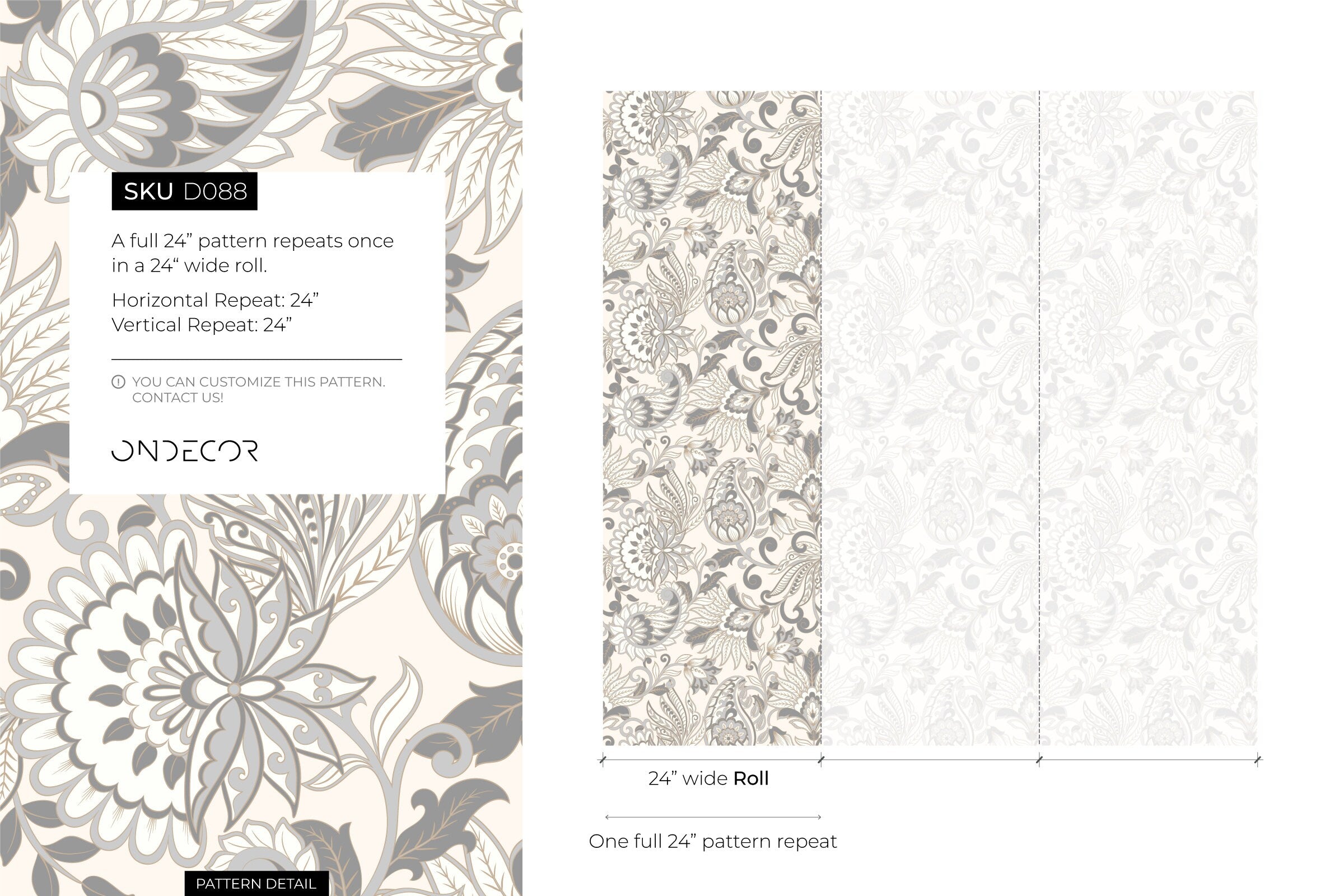 Victorian Wallpaper With An Elegant Paisley Damask In Gray And Beige - D088