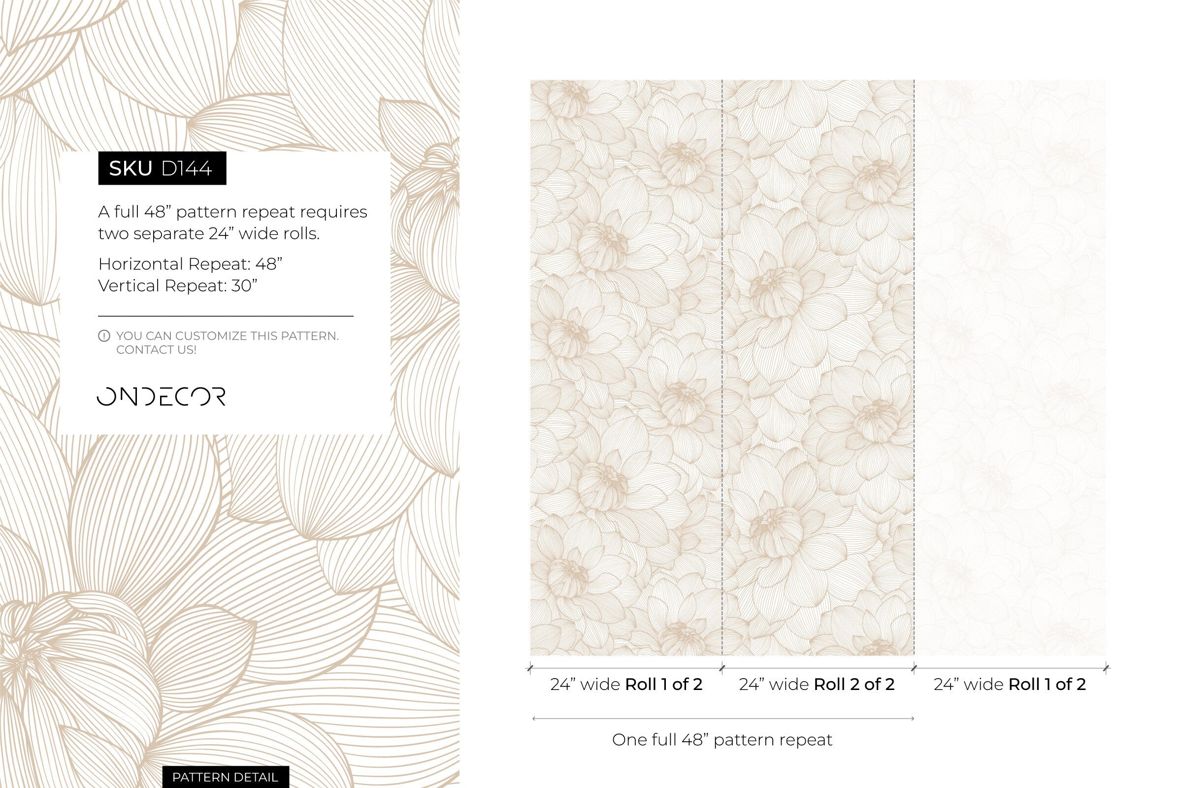 Floral Wallpaper With A Neutral Peony Line Art In Beige And Cream - D144