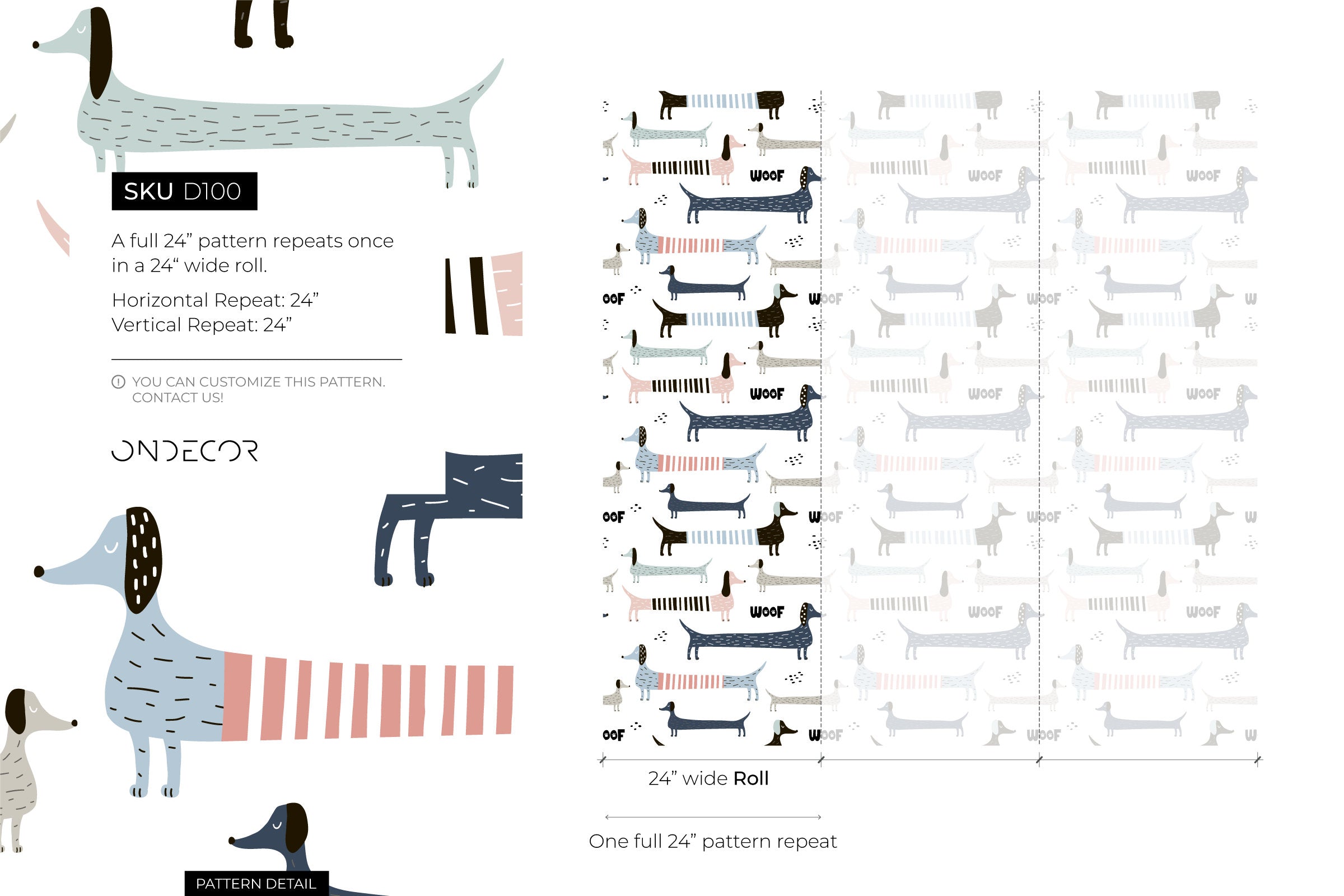 Kids Wallpaper Featuring Whimsical Dachshunds In Blue, Pink, And Grey - D100