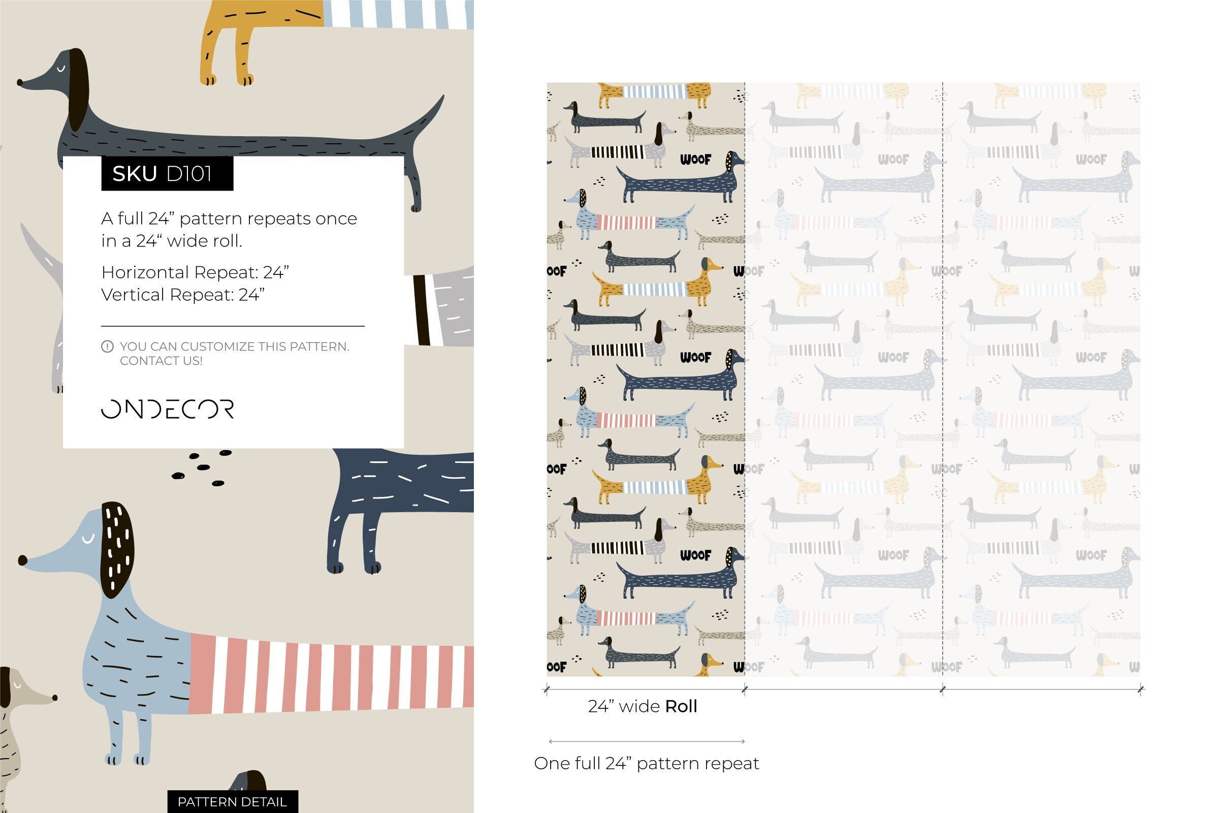 Kids Wallpaper With A Whimsical Dachshund Motif In Blue, Yellow, And Grey - D101