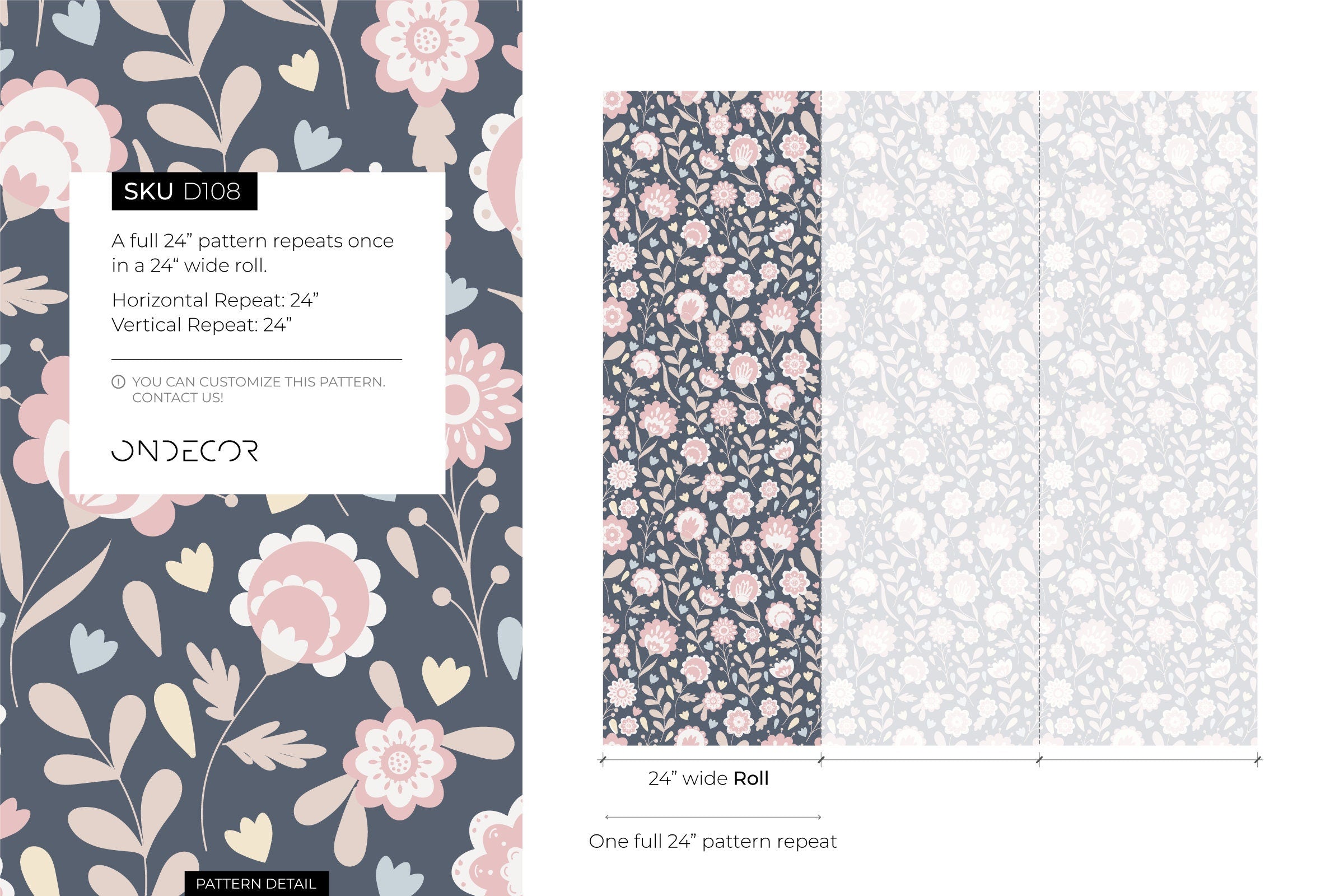 Scandinavian Wallpaper Featuring Stylized Folk Art Flowers In Pink, Blue, And Cream - D108