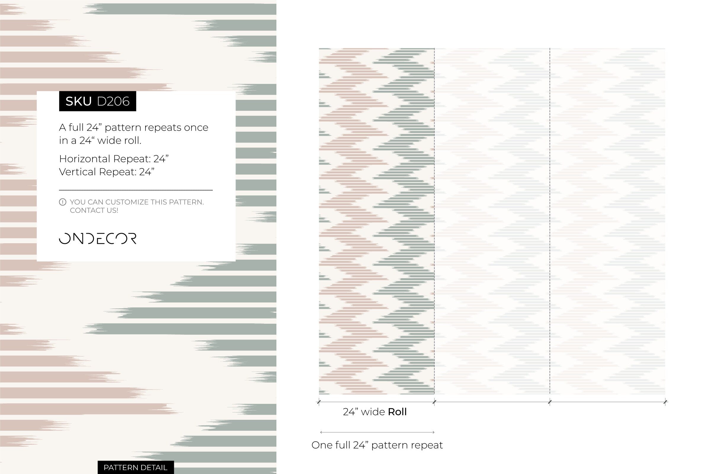 Abstract Wallpaper With An Ikat Stripe Motif In Sage Green And Dusty Rose - D206