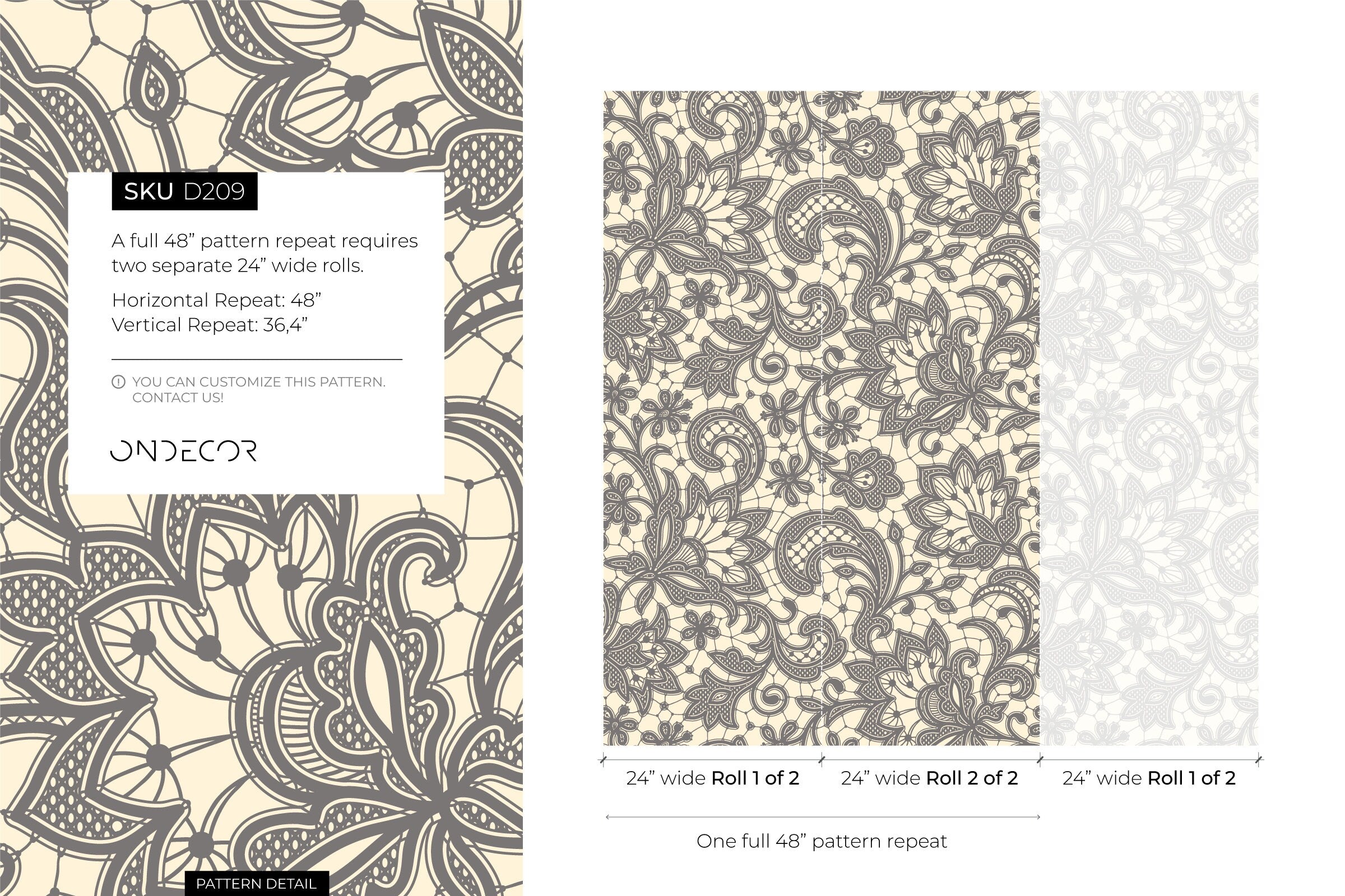 Lace Wallpaper With An Intricate Ornamental Motif In Gray And Beige - D209