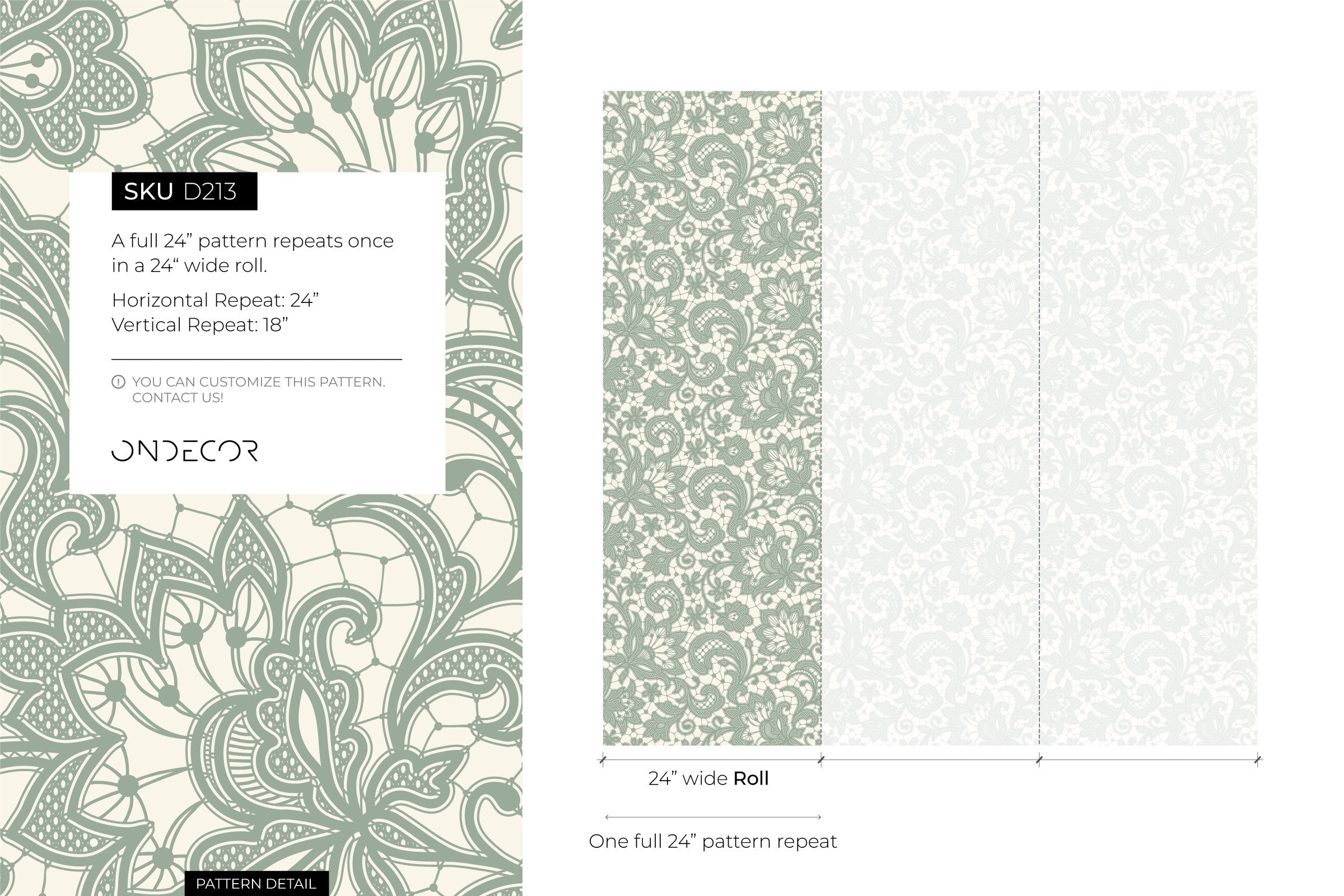 Lace Wallpaper With An Intricate Floral Motif In Mint Green And Cream - D213