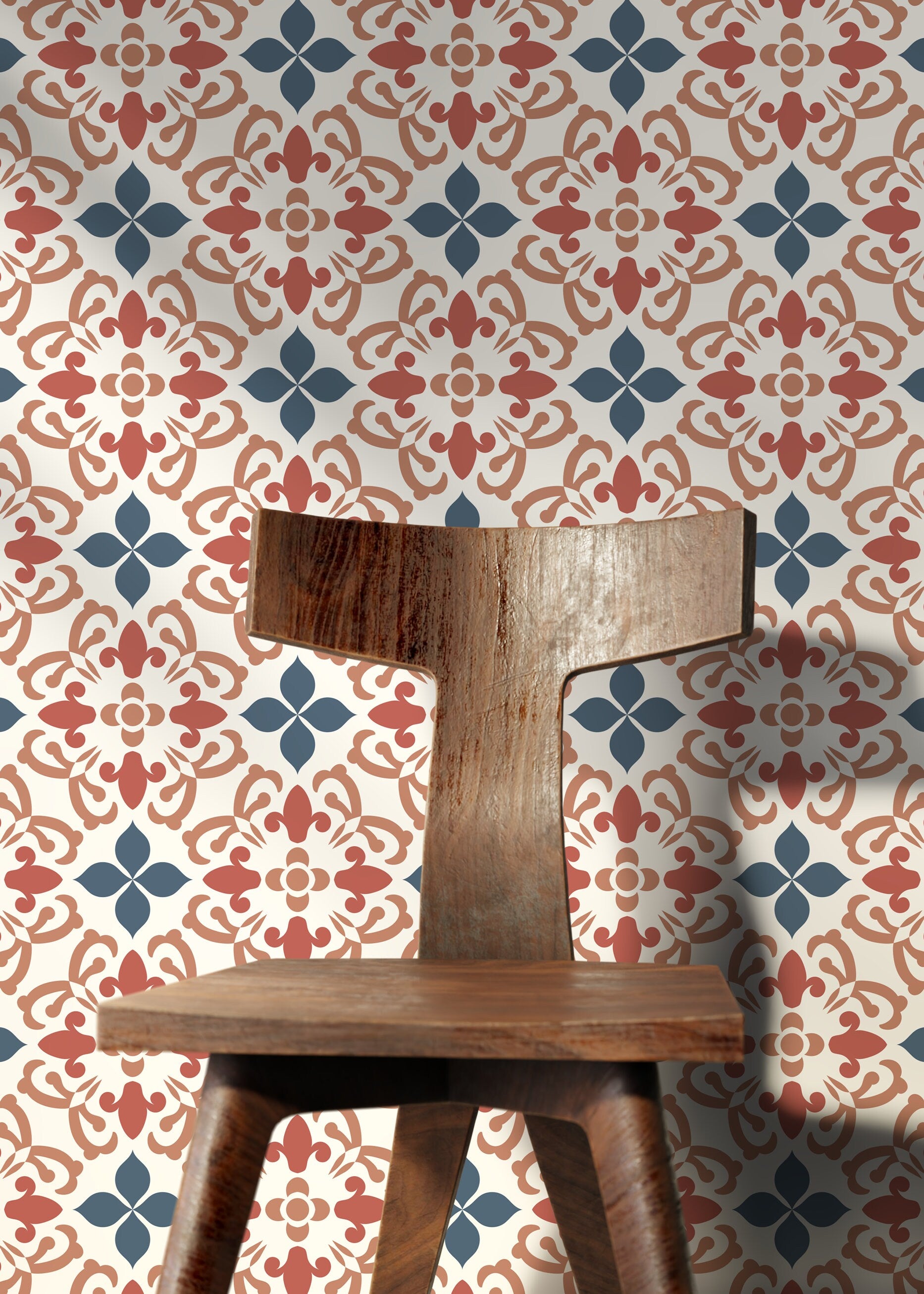Tile Wallpaper With A Mediterranean Motif In Terracotta, Blue, And Tan - D181