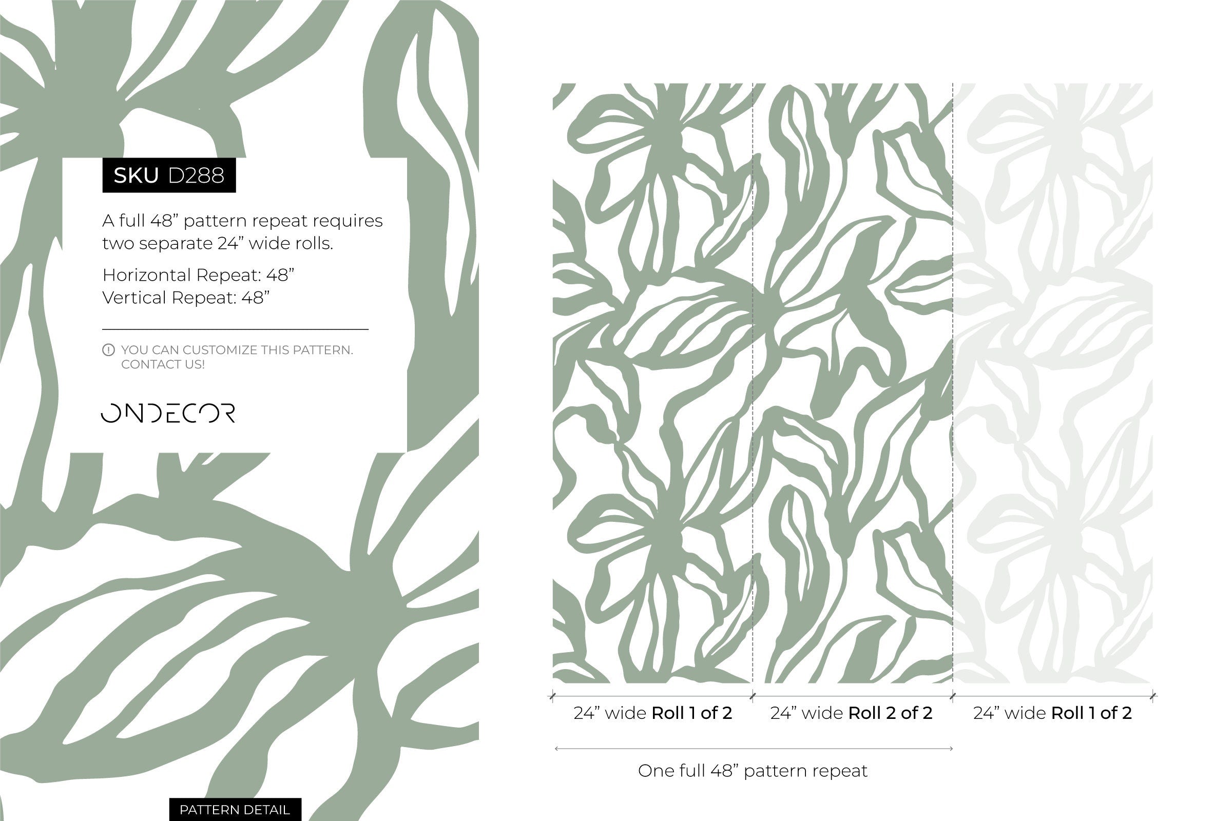 Abstract Botanical Wallpaper With Stylized Leaves In Sage Green - D288