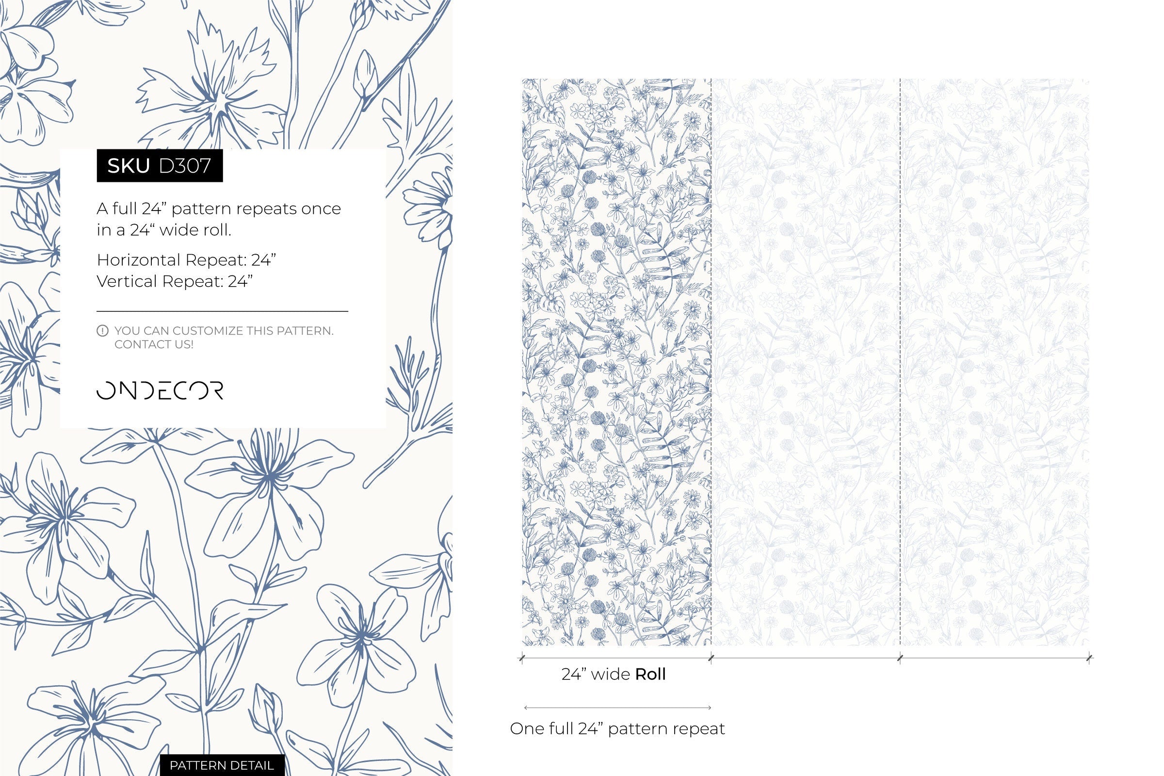 Floral Wallpaper Featuring Hand-drawn Wildflowers In Blue - D307