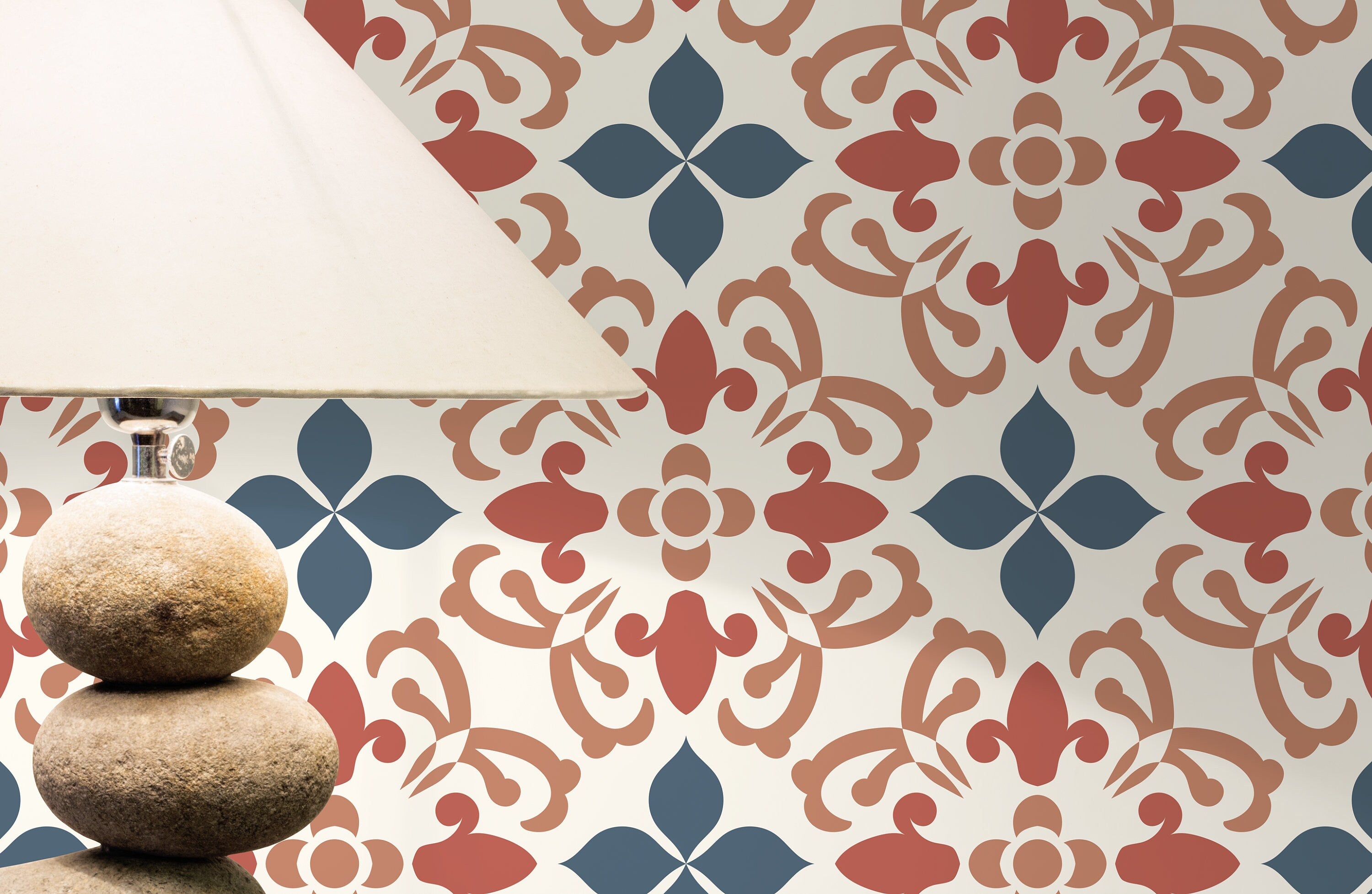 Tile Wallpaper With A Mediterranean Motif In Terracotta, Blue, And Tan - D181
