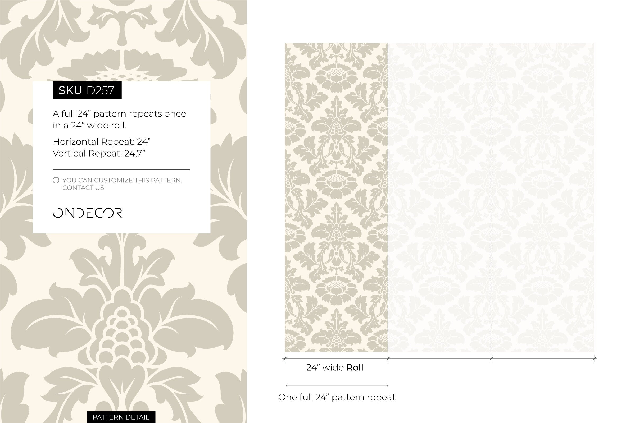 Damask Wallpaper With A Timeless Floral Motif In Taupe And Beige - D257