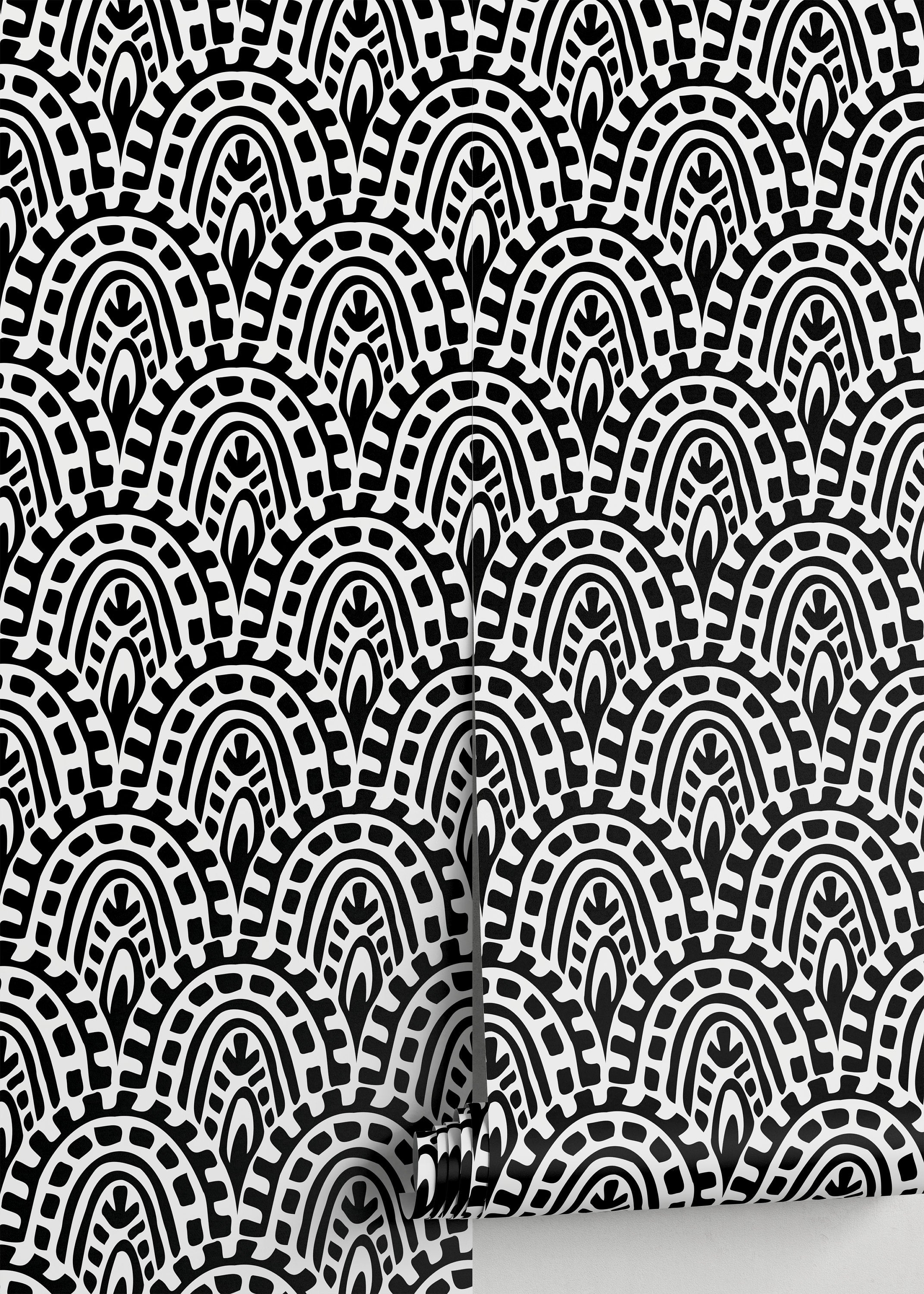 Abstract Wallpaper Featuring Bold Bohemian Arches In Black And White - D352