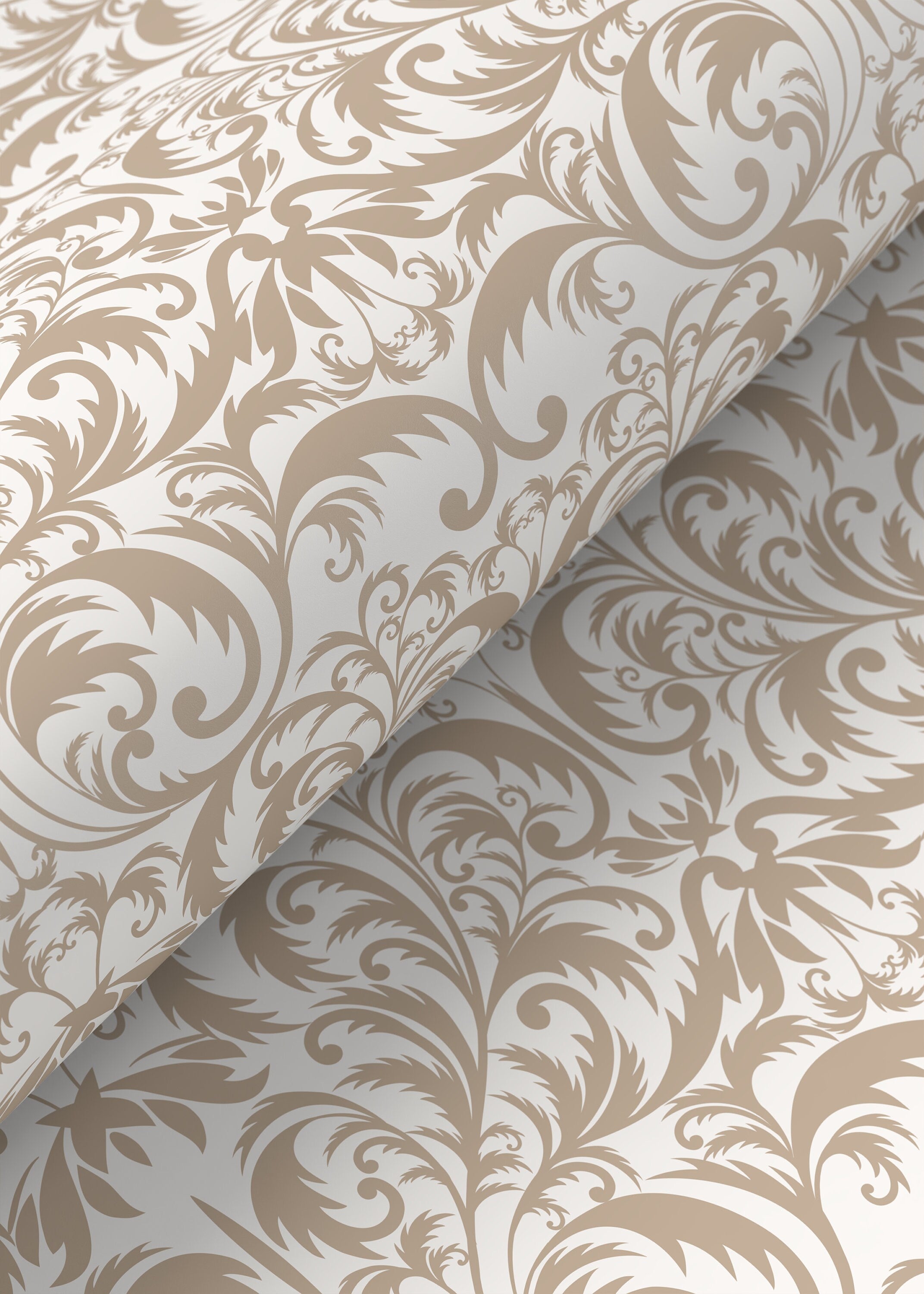 Victorian Wallpaper With An Elegant Damask Motif In Beige - D364