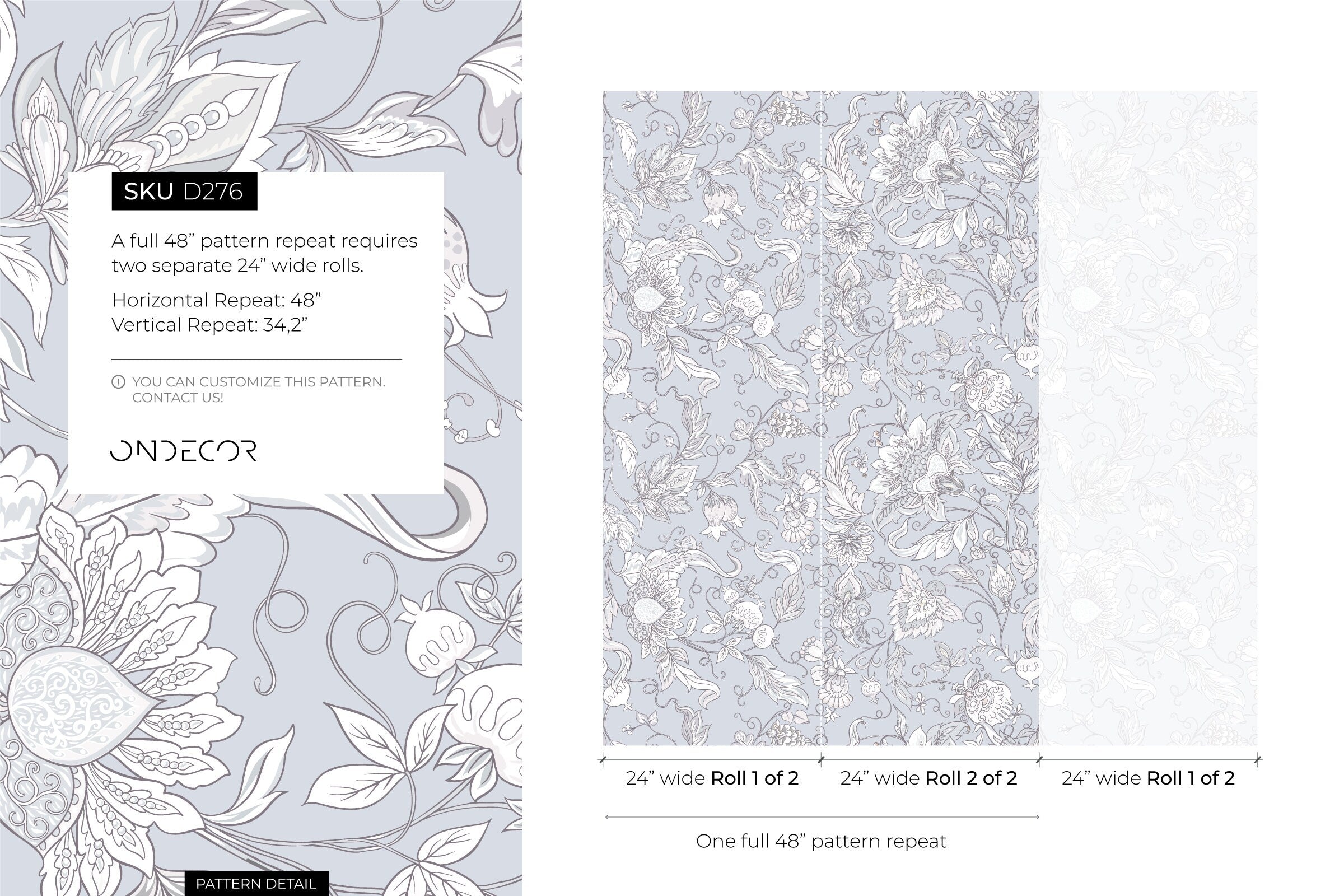 Floral Wallpaper With A Vintage Botanical Motif In Light Blue, White, And Grey - D276