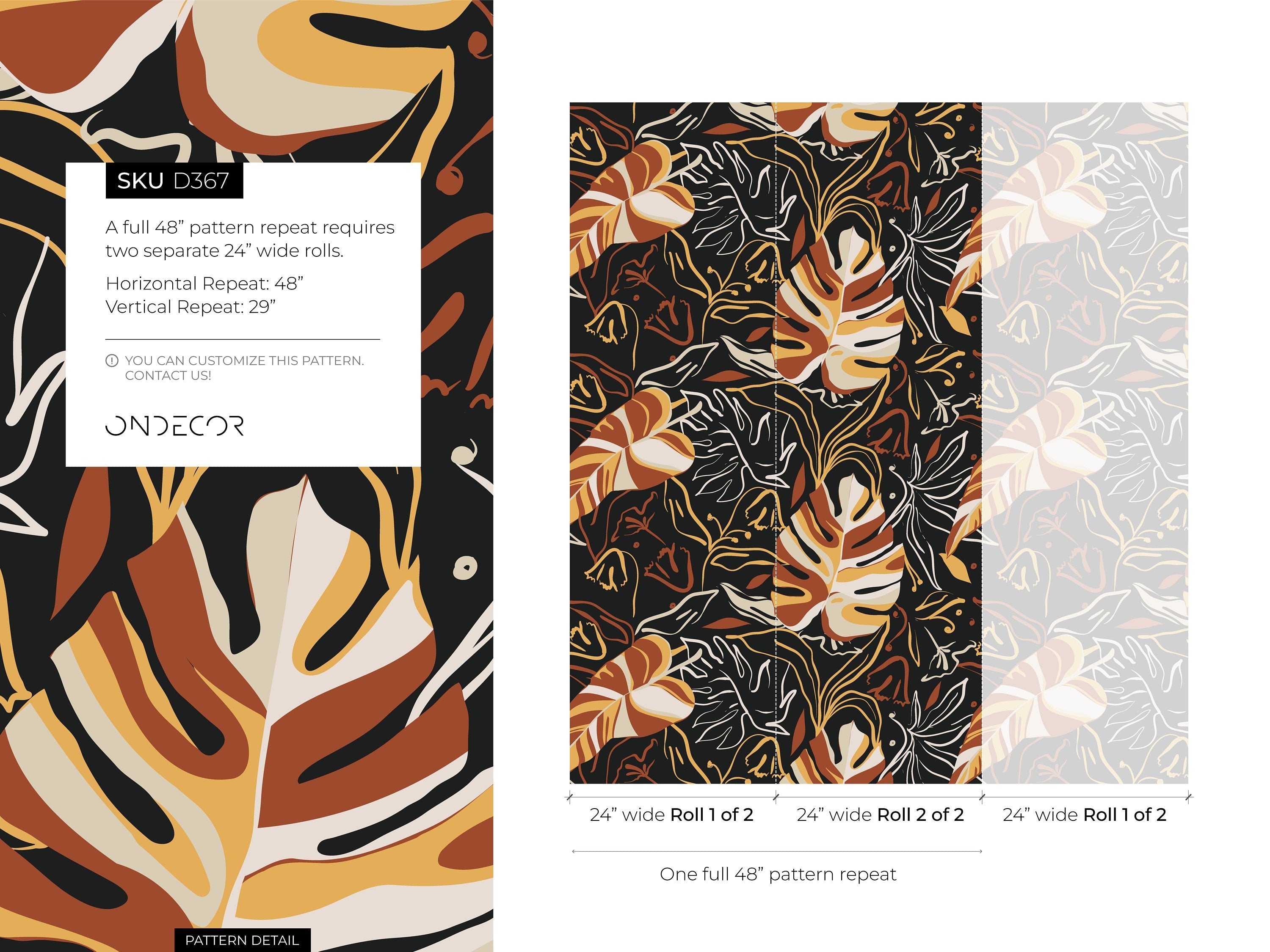 Abstract Botanical Wallpaper With Stylized Leaves In Terracotta, Ochre, And Beige - D367