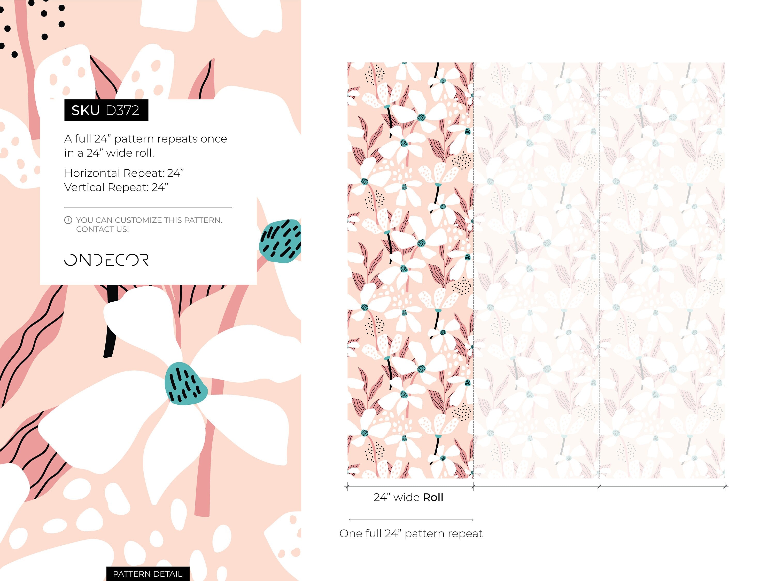 Floral Wallpaper With Stylized Abstract Flowers In Pink, Teal, And Black - D372