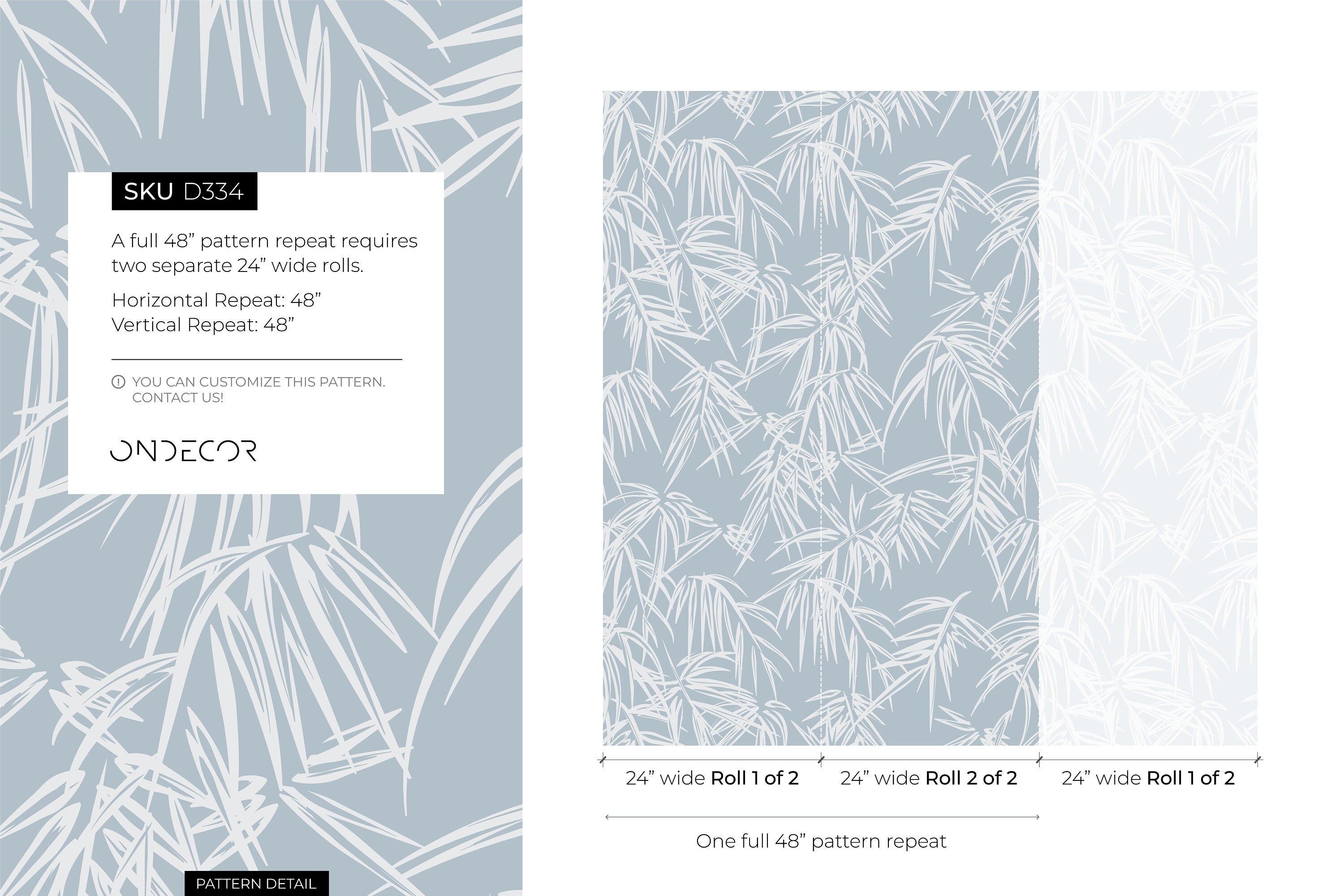 Tropical Wallpaper With Stylized Bamboo Leaves In Light Blue And White - D334
