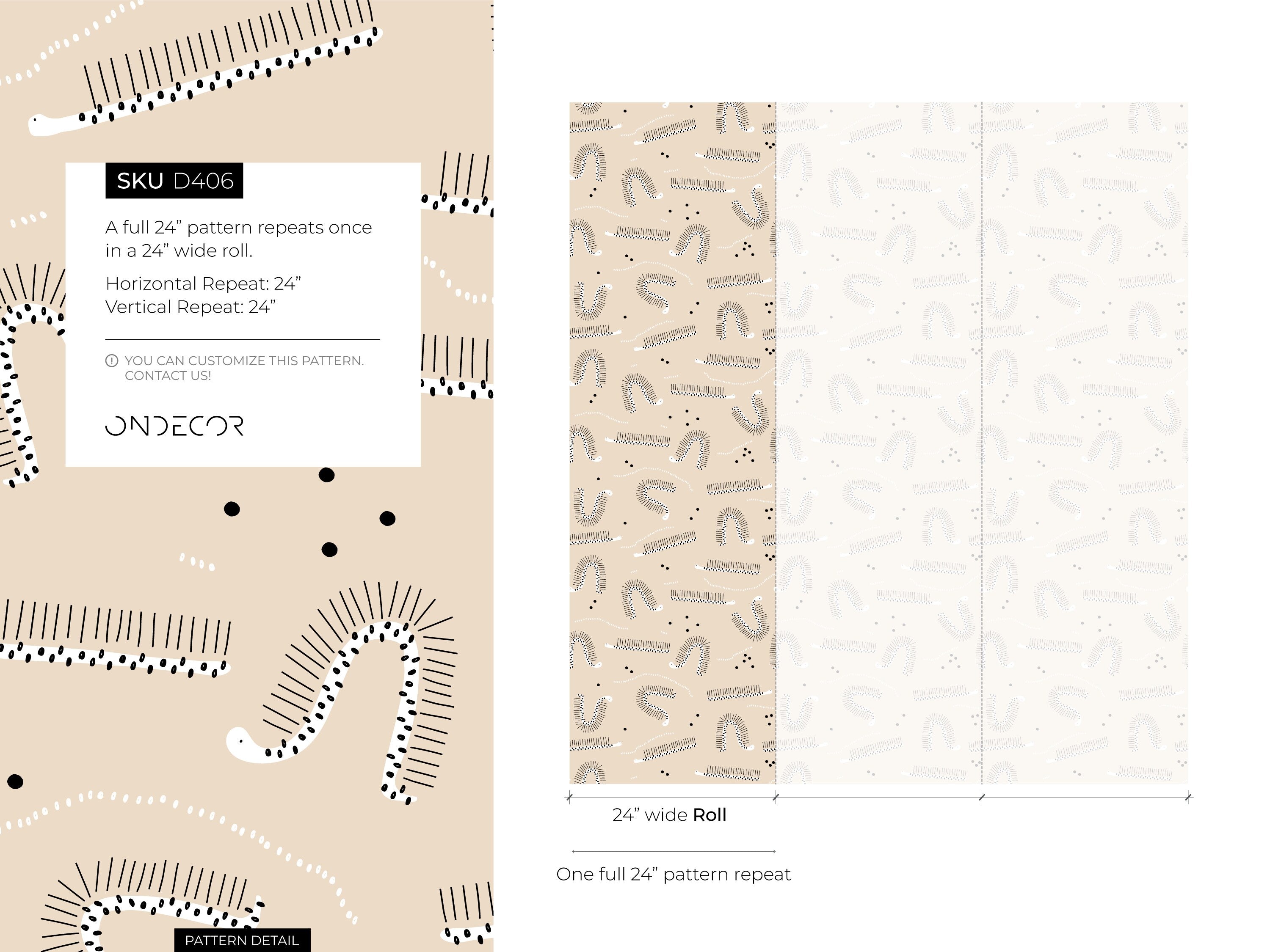 Animal Wallpaper Featuring Minimalist Caterpillars In Beige, Black, And White - D406