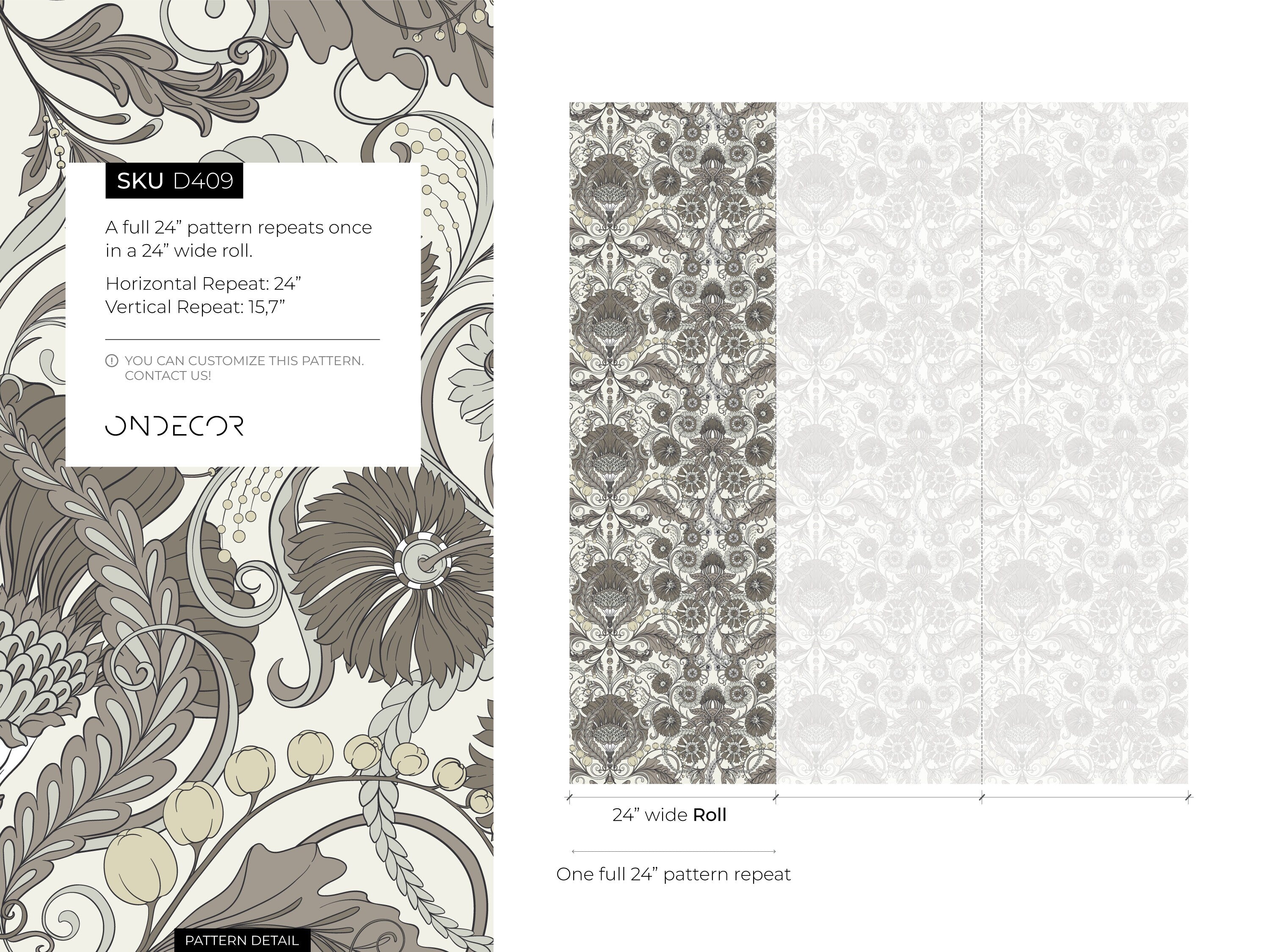 Art Nouveau Wallpaper With An Intricate Damask Motif In Gray And Pale Yellow - D409
