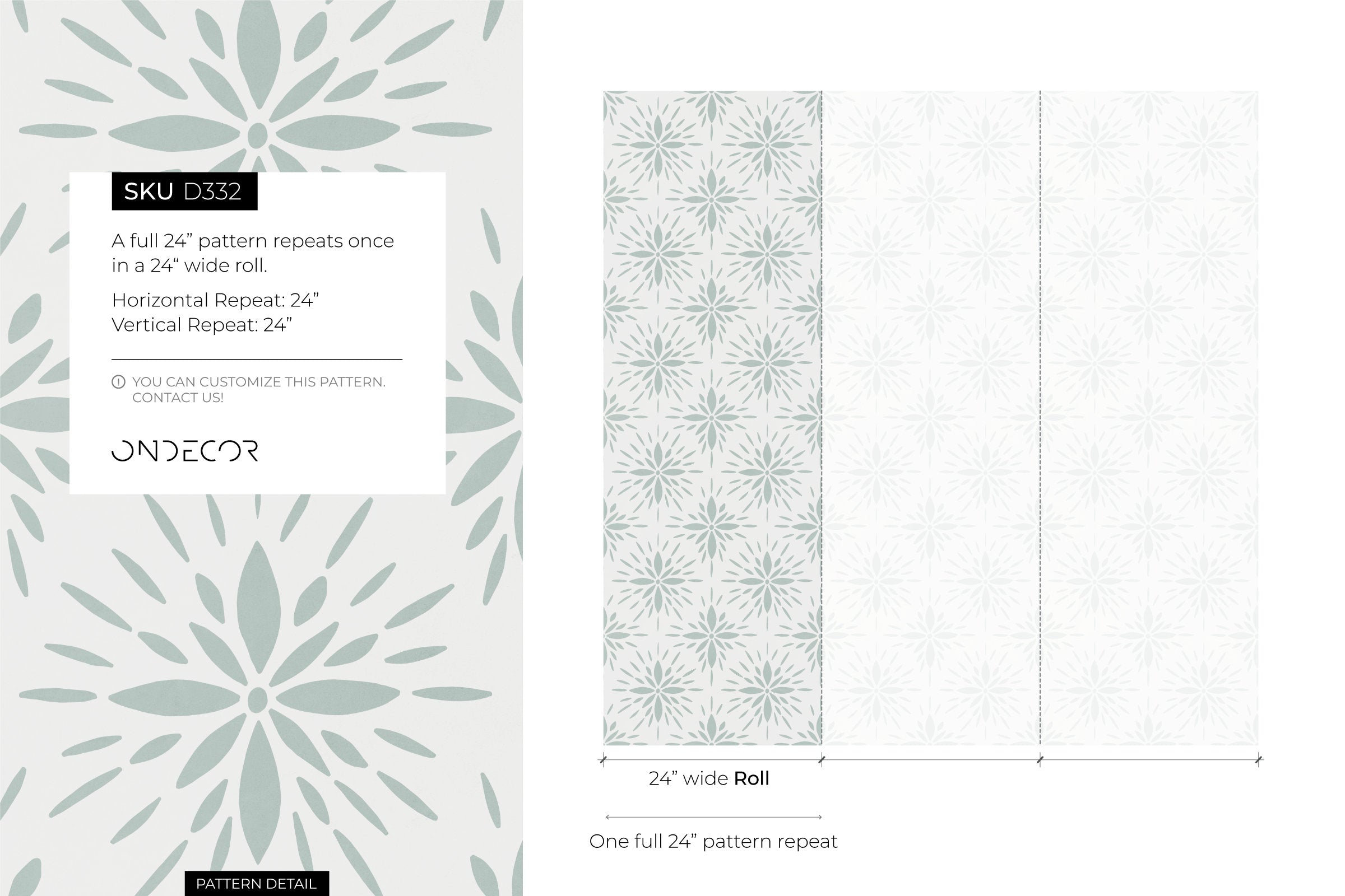 Tile Wallpaper With A Stylized Floral Medallion In Sage Green - D332