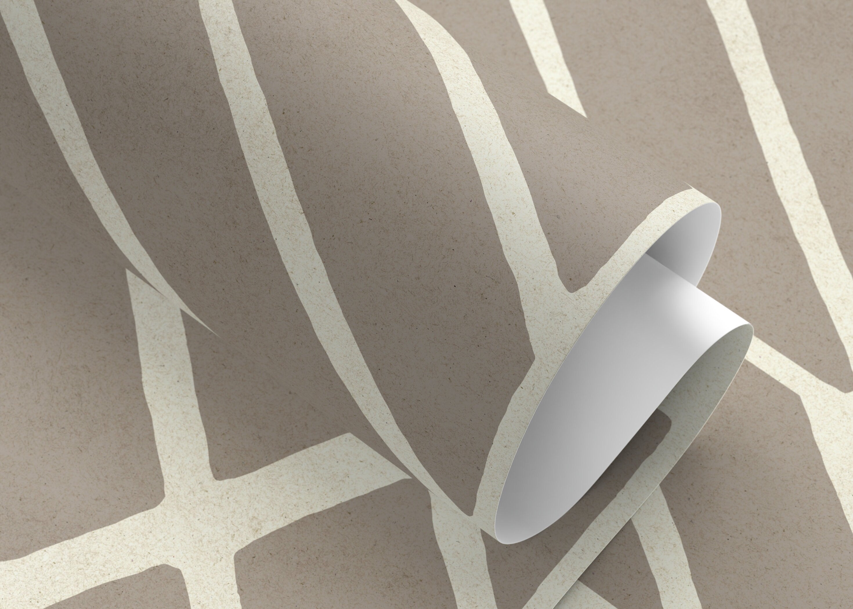 Geometric Wallpaper With Abstract Intersecting Lines In Tan And Cream - D327