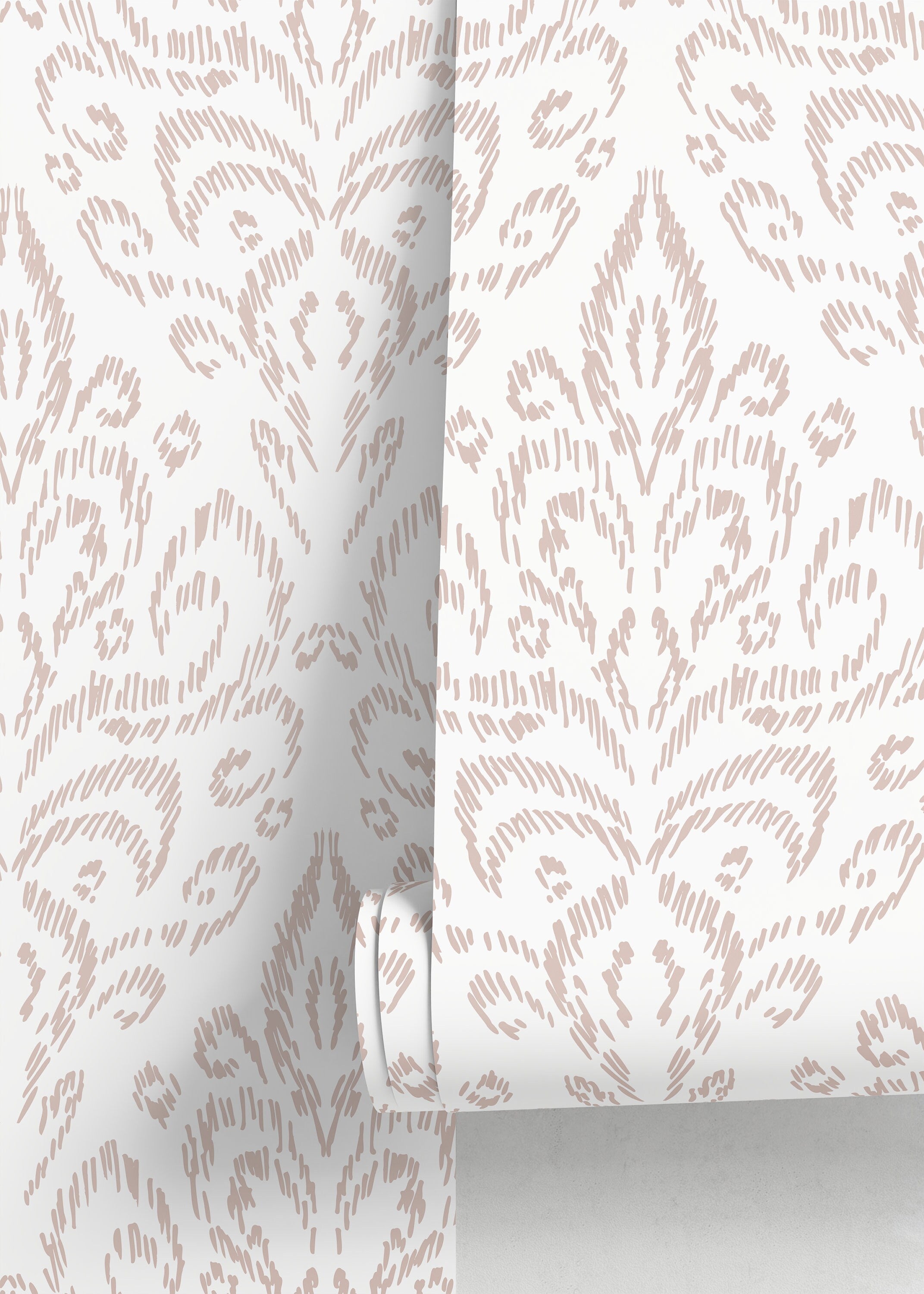 Ikat Damask Wallpaper With A Sketched Motif In Neutral Beige - D357