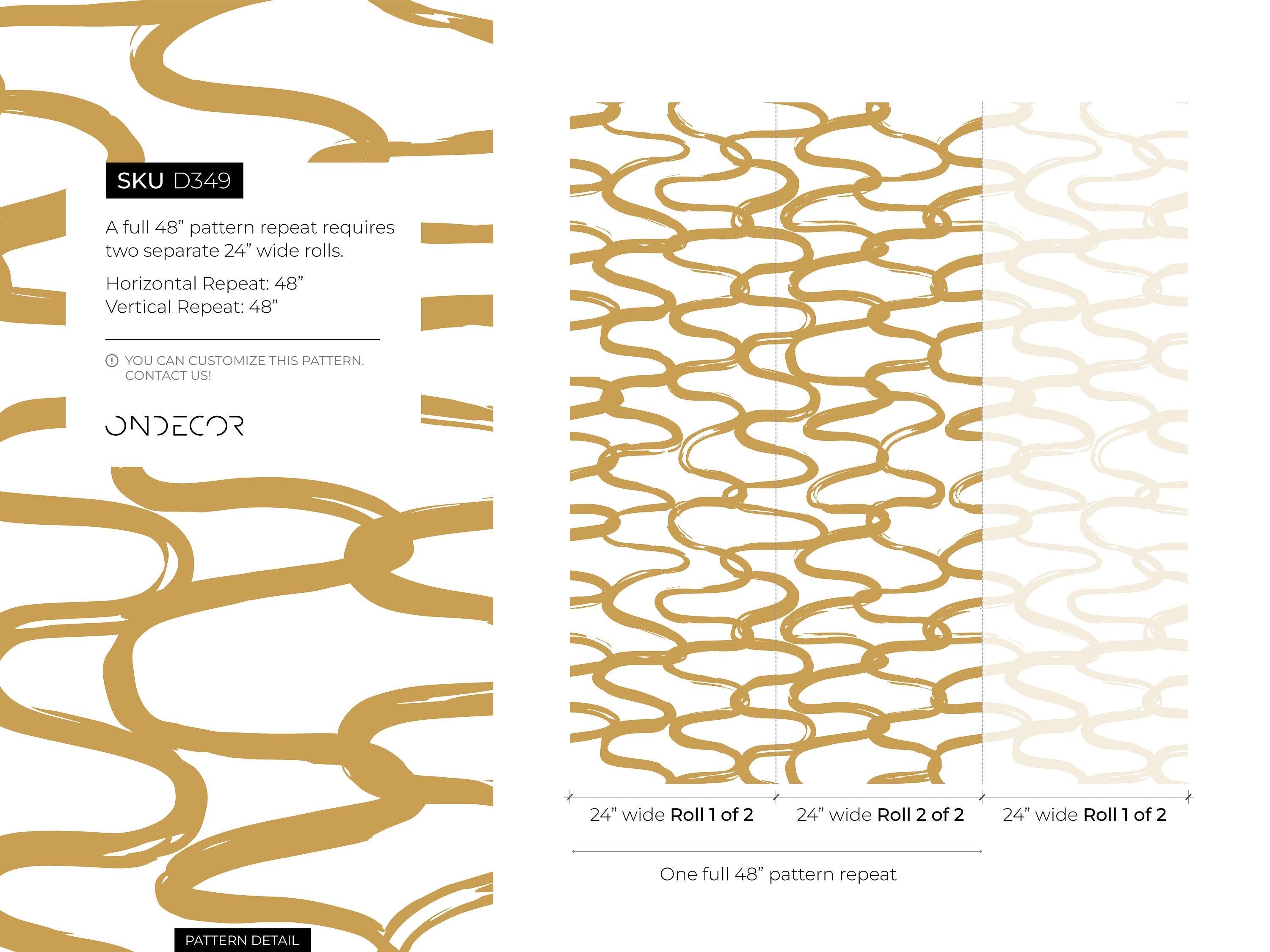 Abstract Wallpaper With Wavy Brush Strokes In Gold - D349