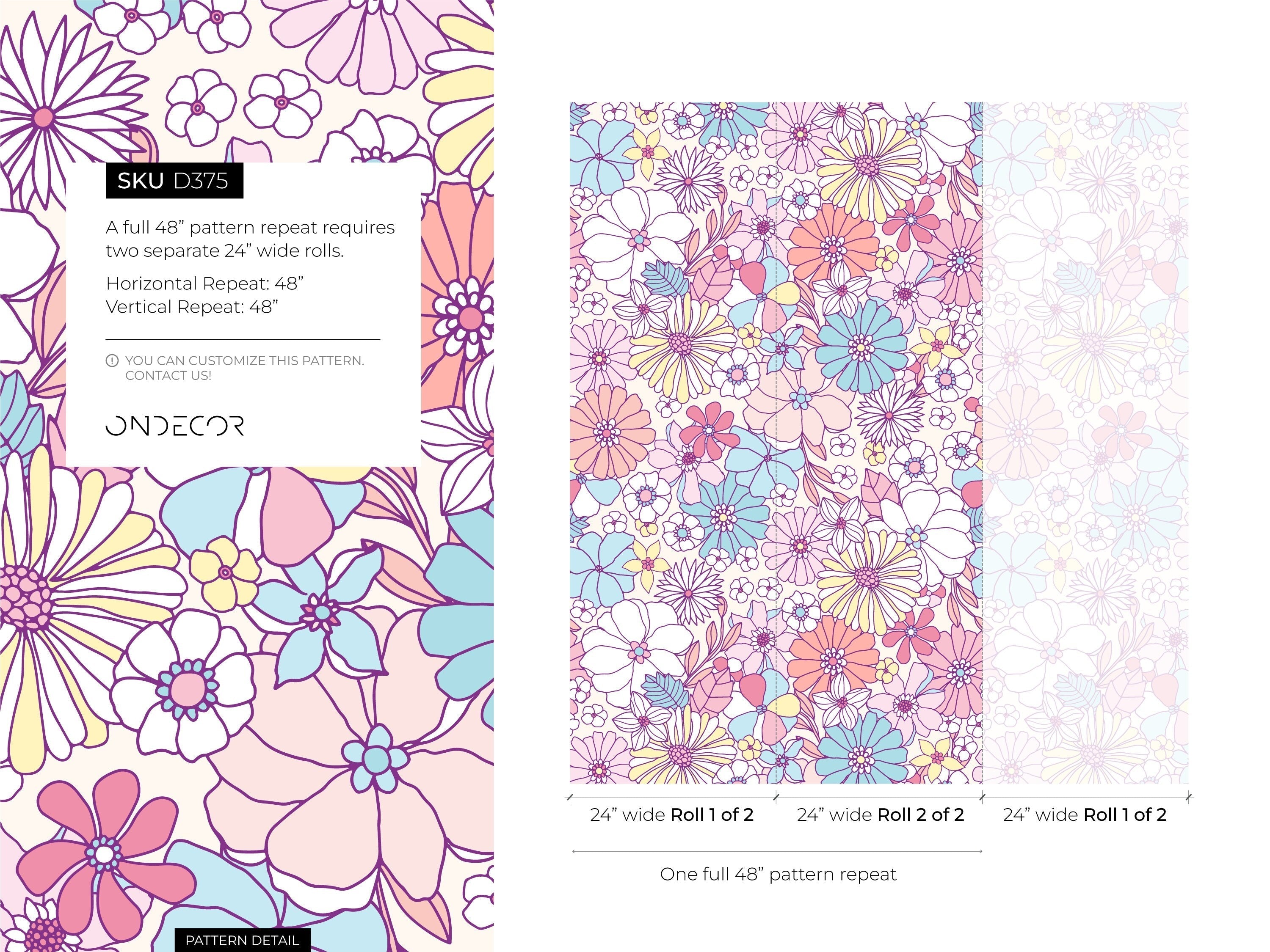 Retro Wallpaper With Groovy Flowers In Pink, Blue, And Yellow - D375