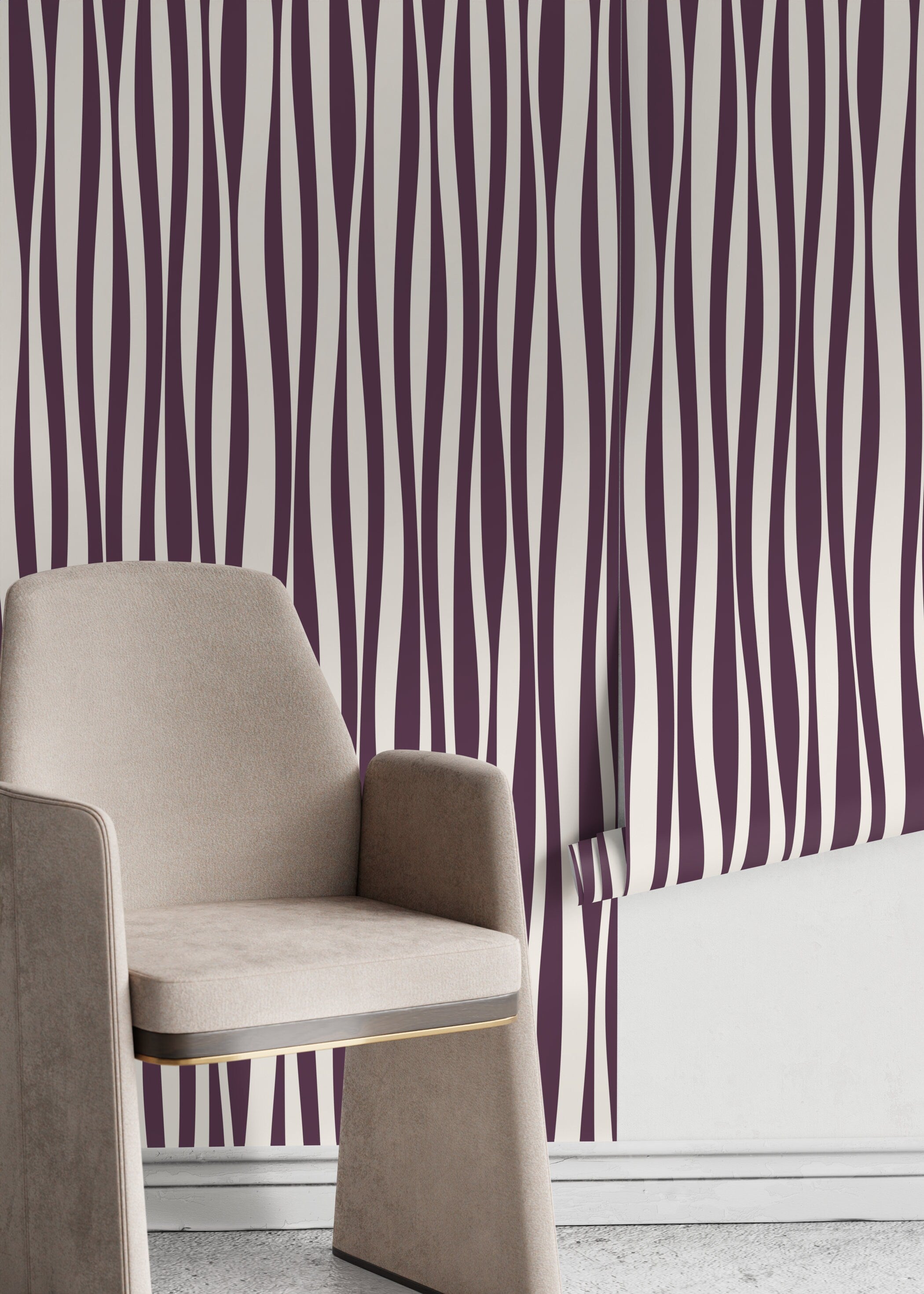 Abstract Wallpaper With Irregular Vertical Stripes In Purple And Off-white - D485
